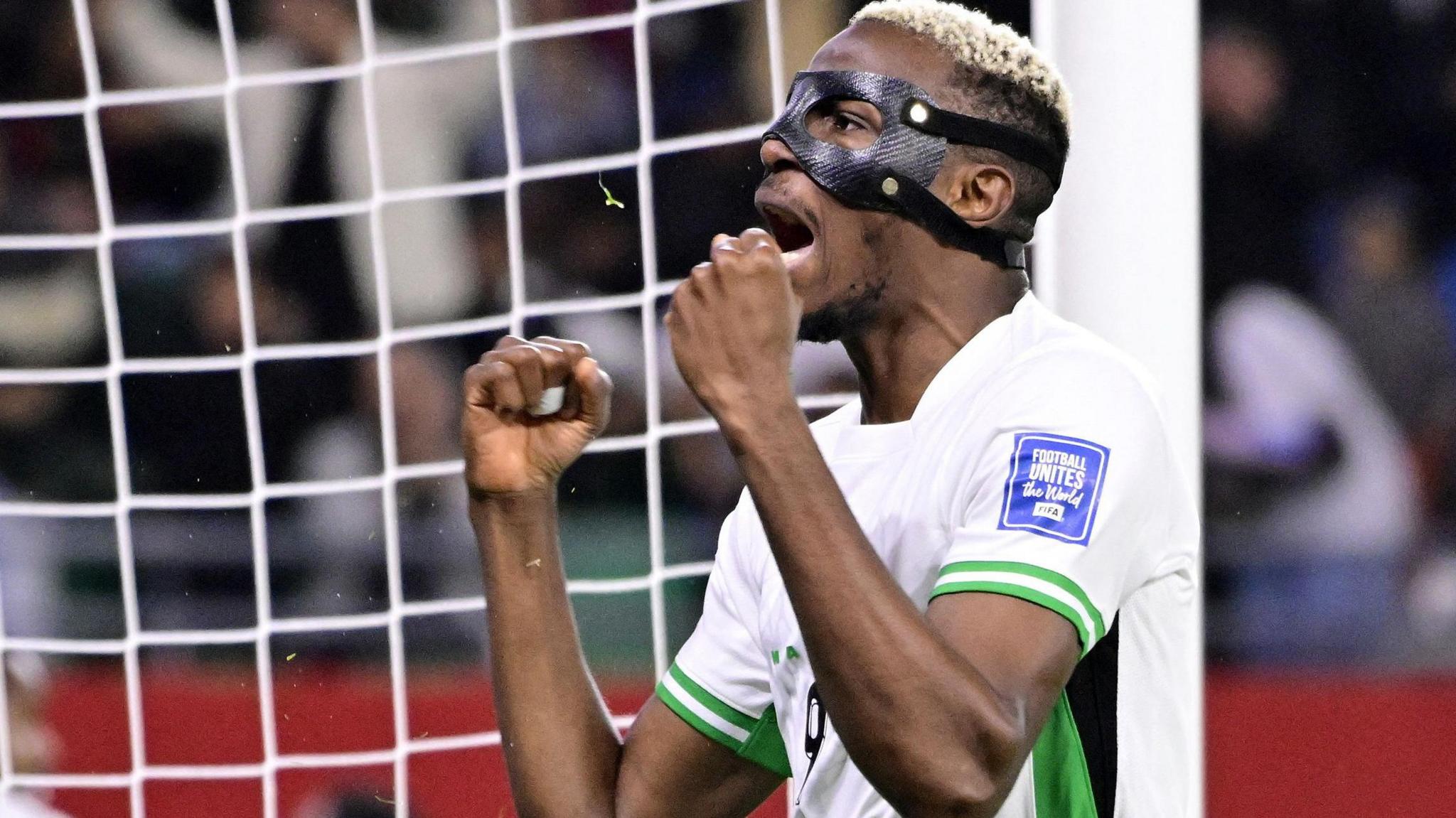 Victor Osimhen celebrates a goal for Nigeria