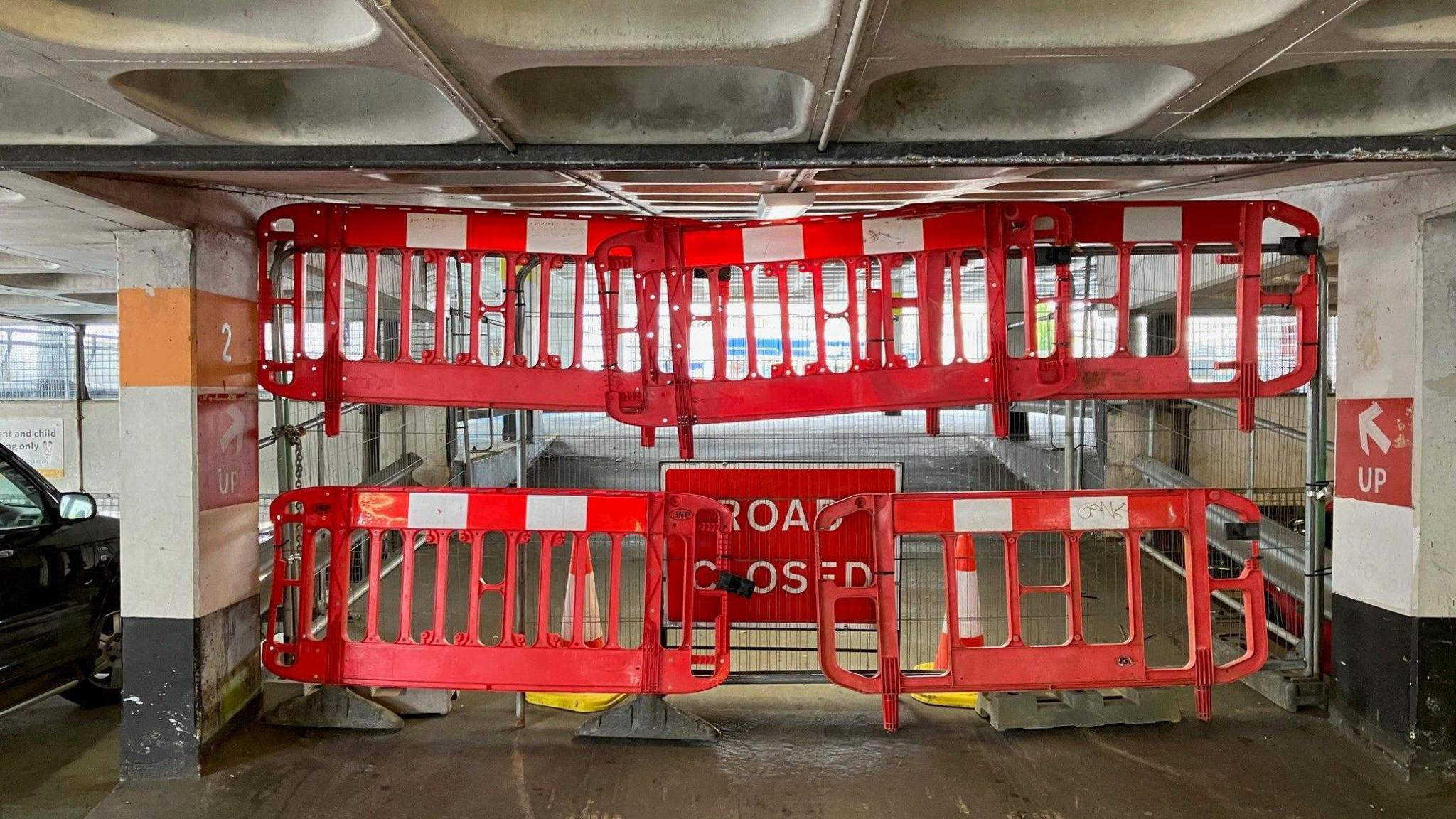 The closed signs in the multi-storey car park