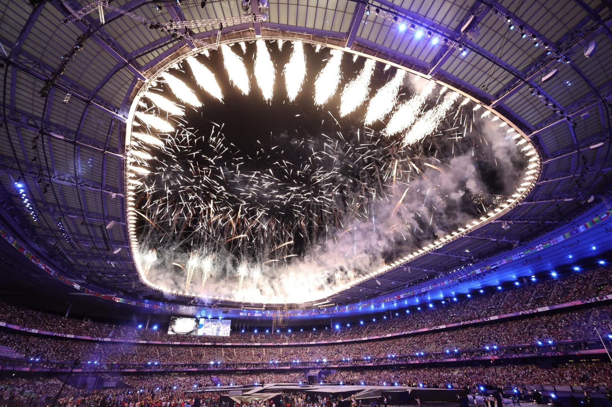 Fireworks at the Stade de France Stadium in Paris, France