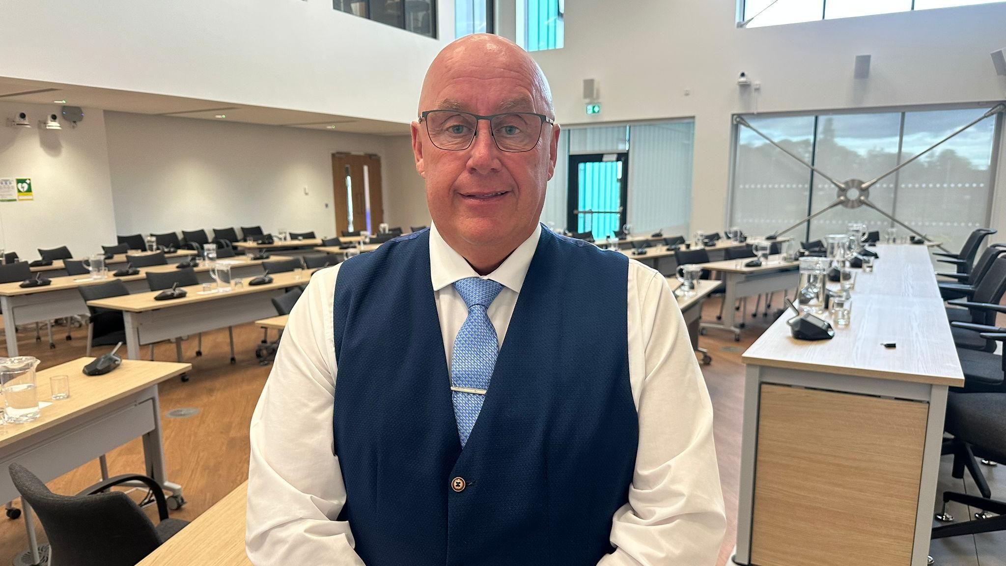 Mick Barton in council meeting room