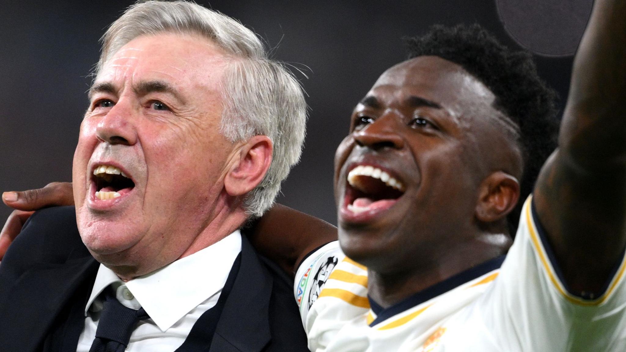 Carlo Ancelotti and Vinicius Junior celebrating together