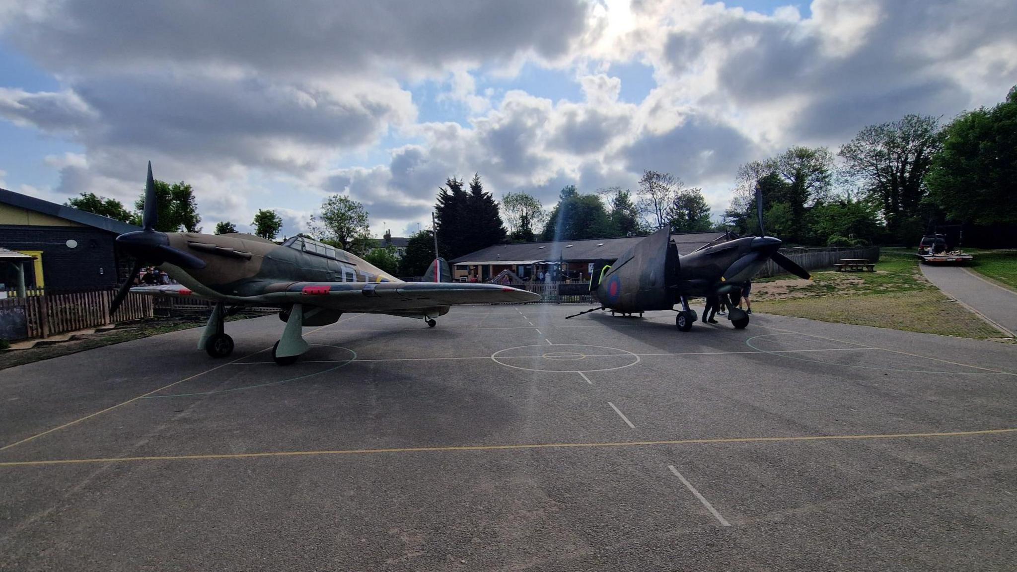 Two World War Two replica planes were on display for the day at a school in Dartford in Kent