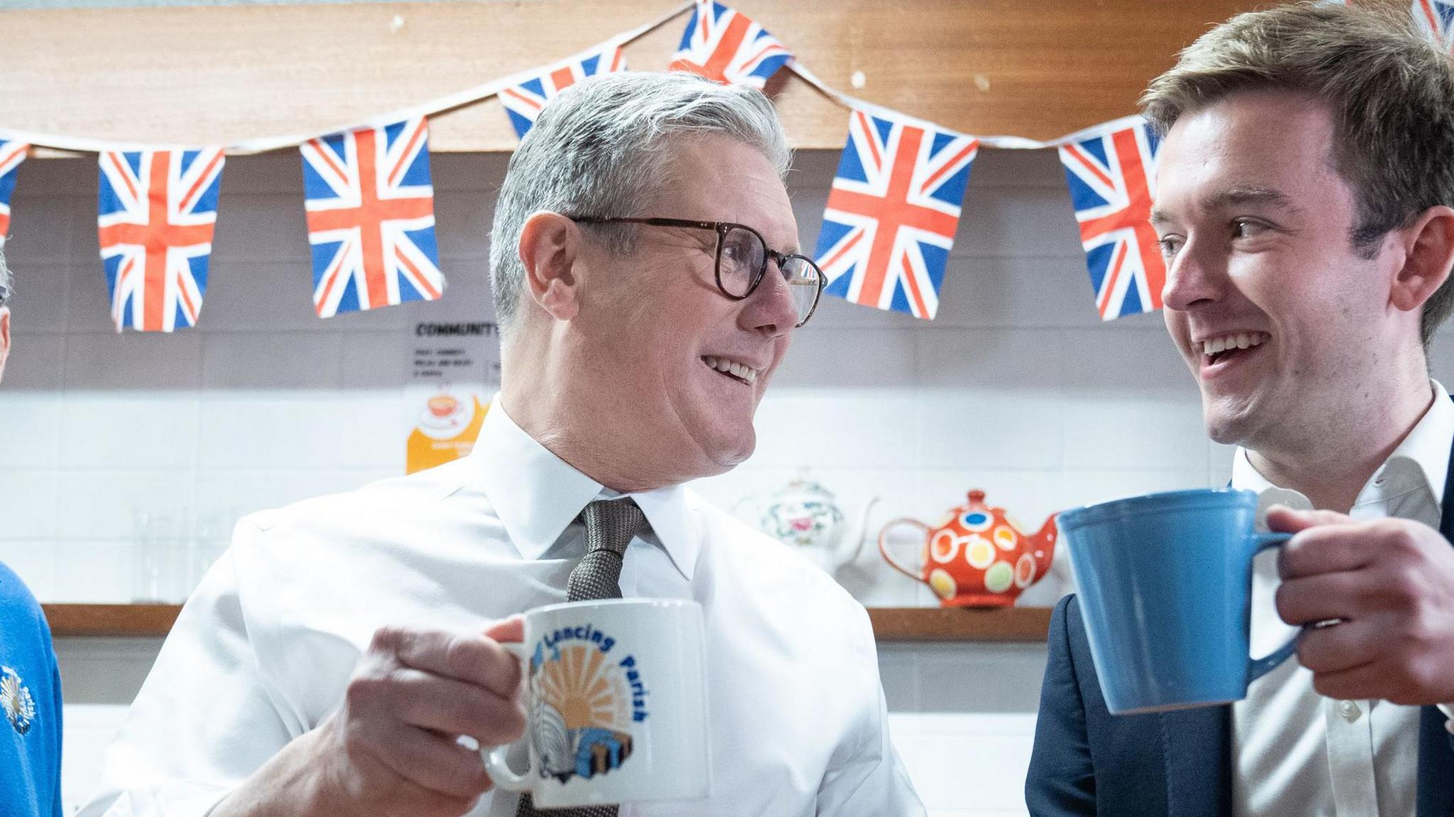 Labour Party leader Sir Keir Starmer (left) meets Tom Rutland, the Labour candidate for East Worthing and Shoreham after delivering a speech to supporters in Lancing, West Sussex, while on the General Election campaign trail.