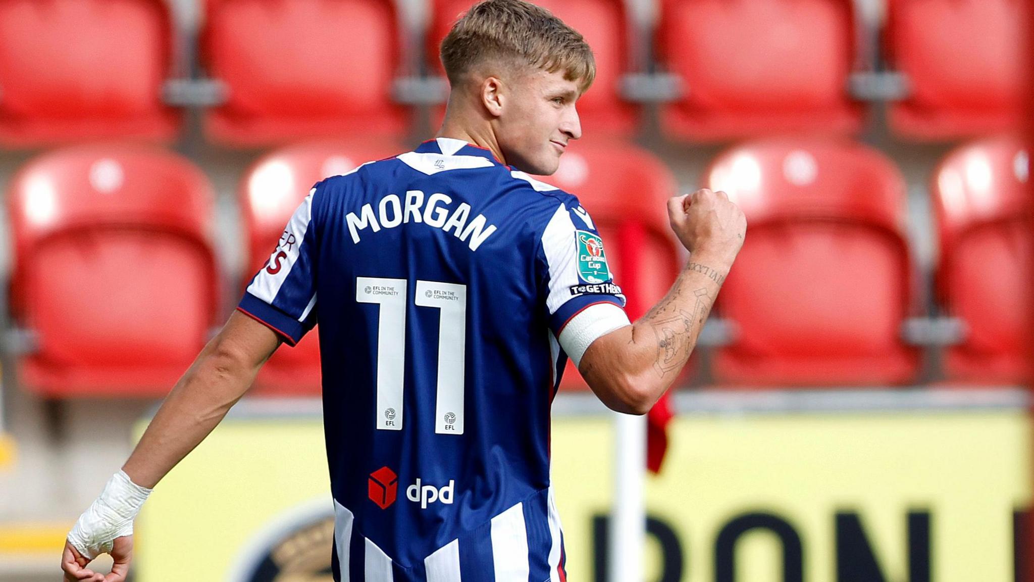 West Bromwich Albion striker Jimmy-Jay Morgan celebrates his first goal