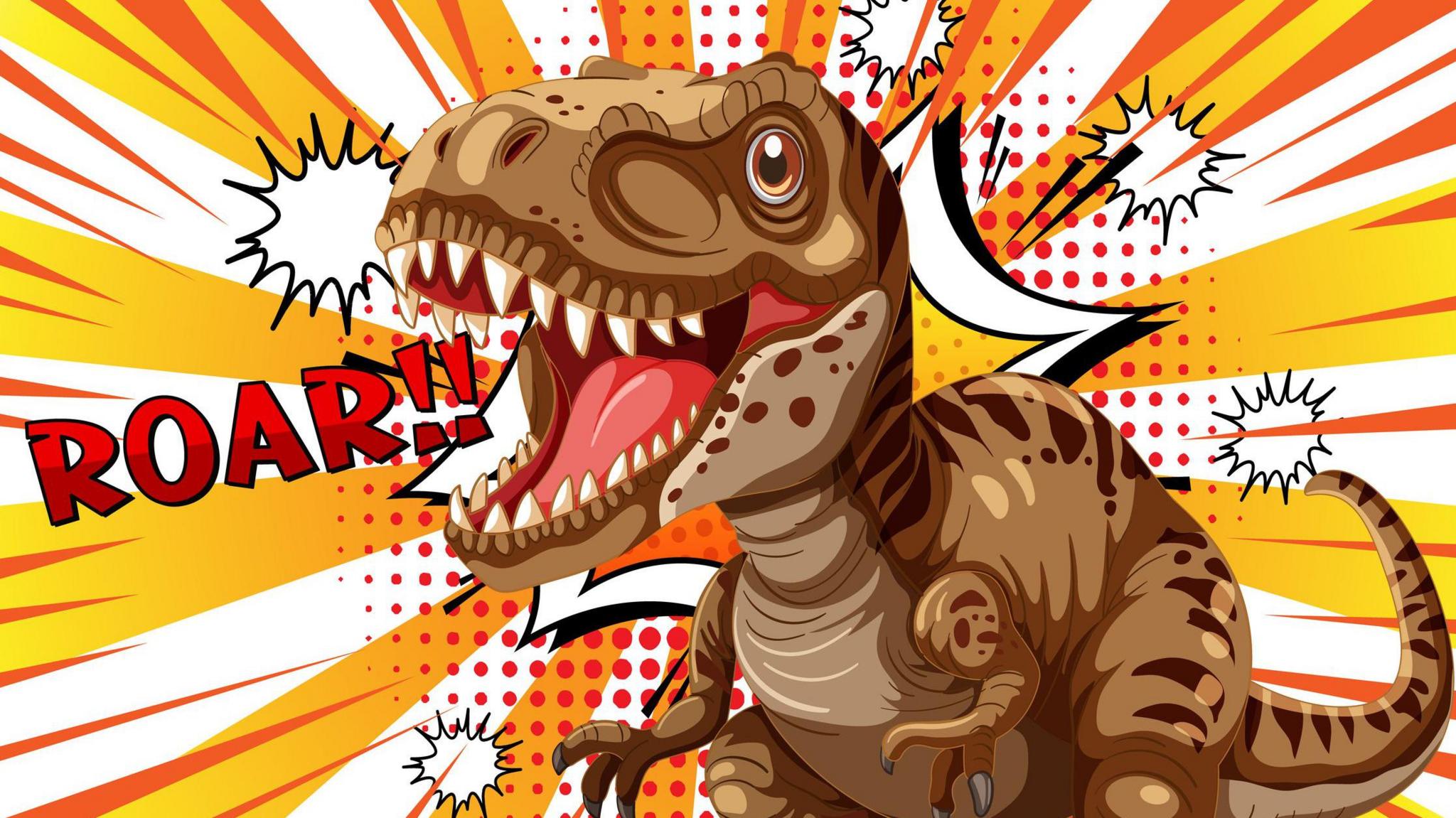 A roaring dinosaur in a comic style illustration