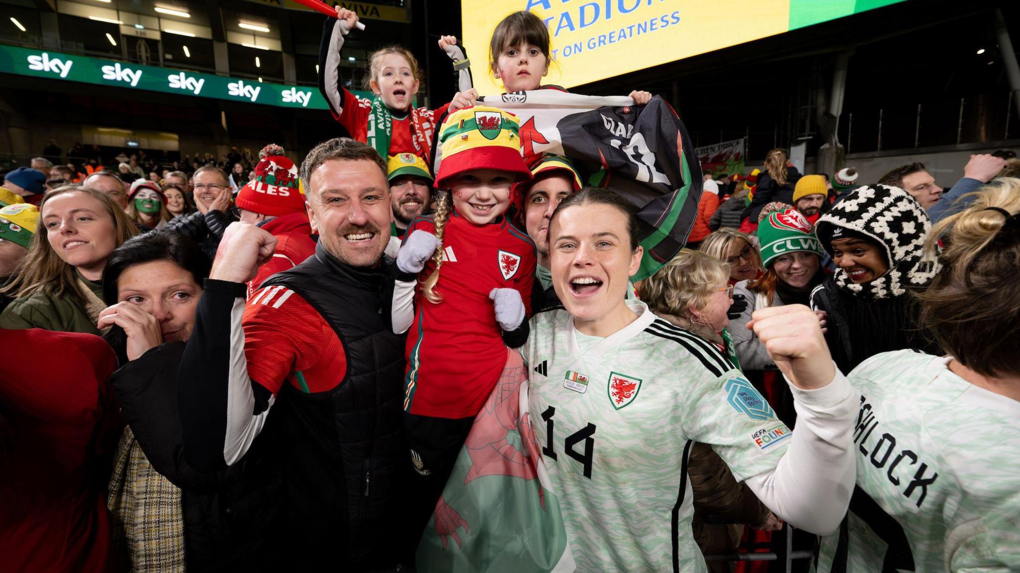 Hayley Ladd celebrates Wales' Euro play-off win in Dublin