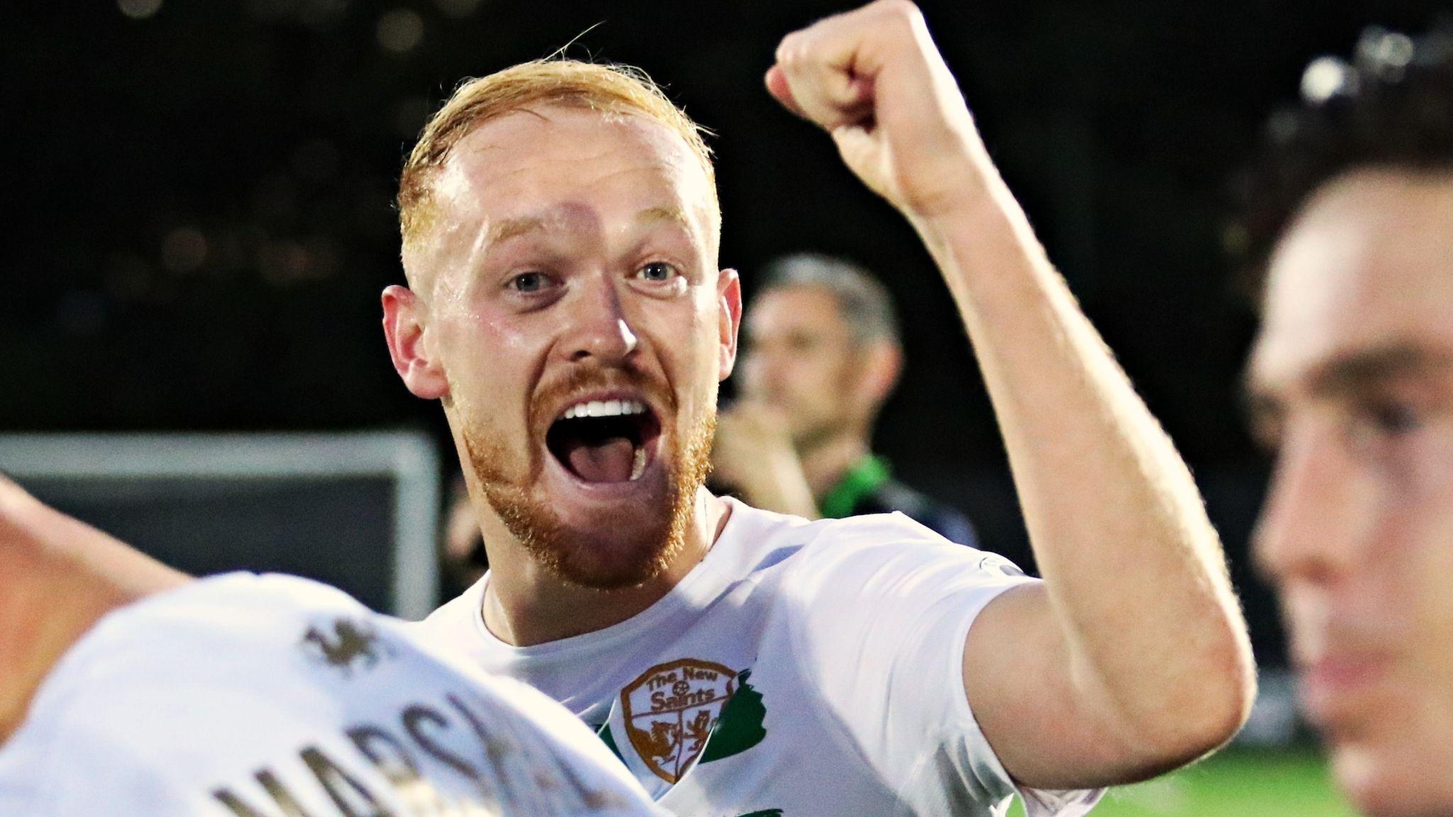 Sion Bradley of The New Saints celebrates