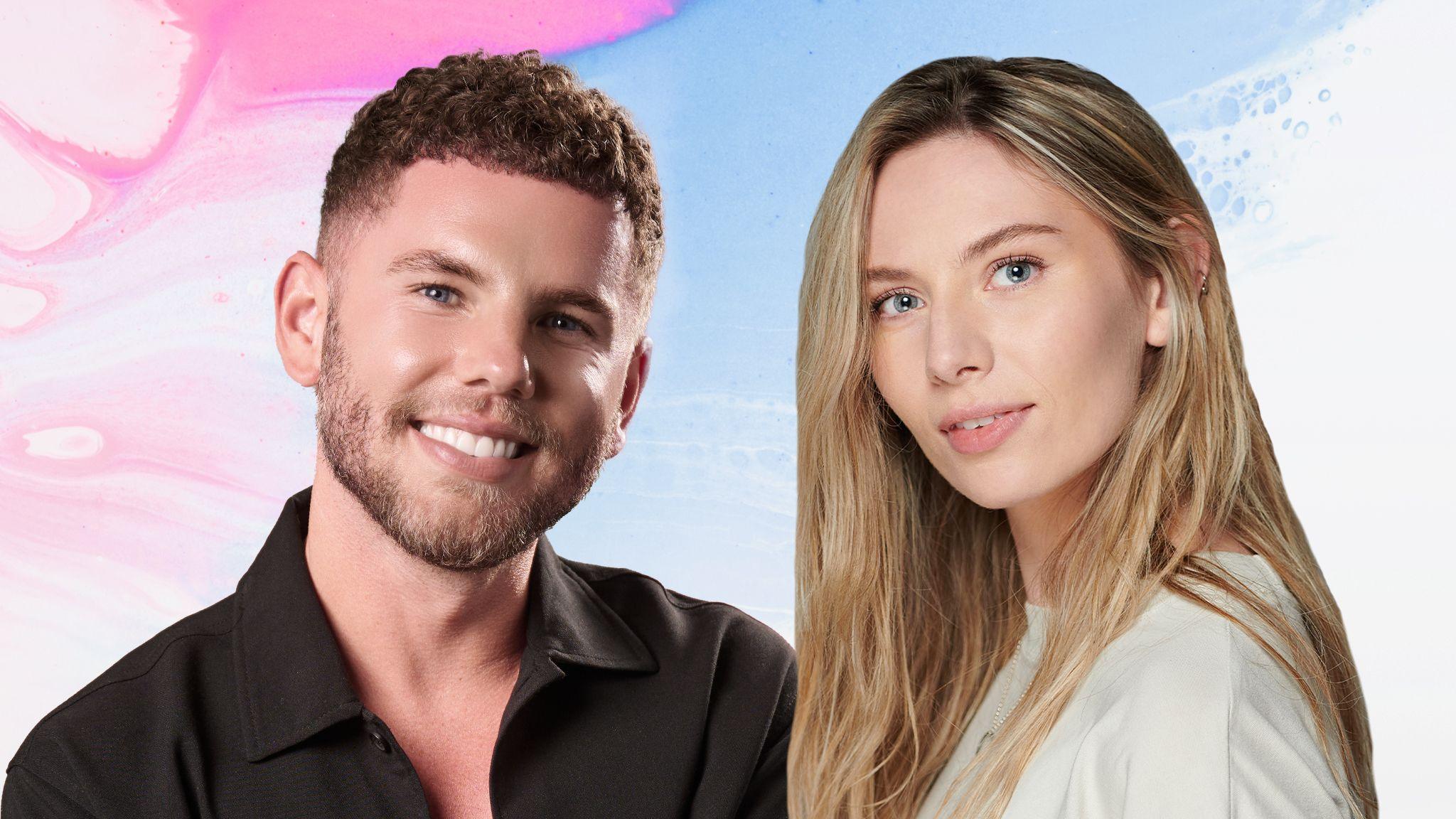 Dean McCullough and Sian Eleri on a pink and blue background. 