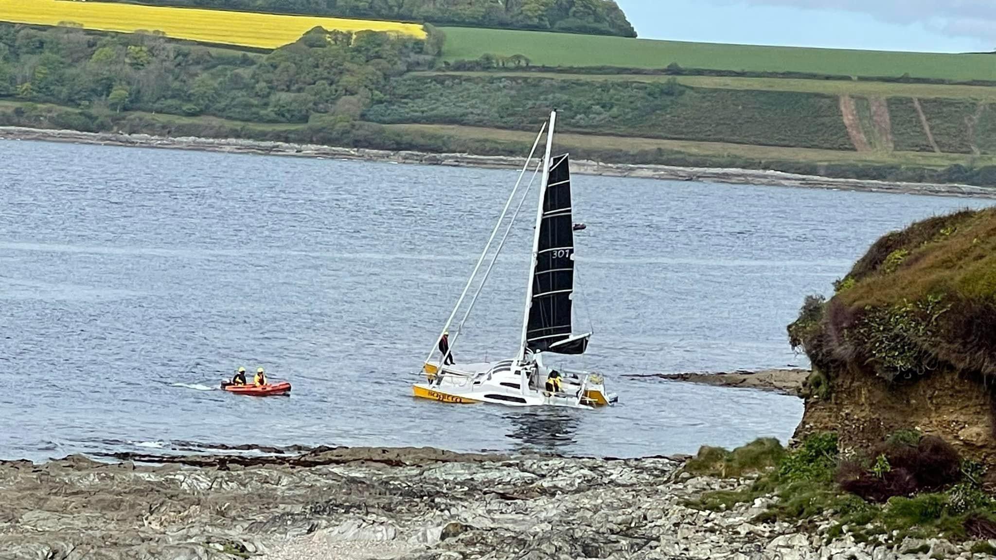 Sinking catamaran rescue RNLI in Falmouth Harbour