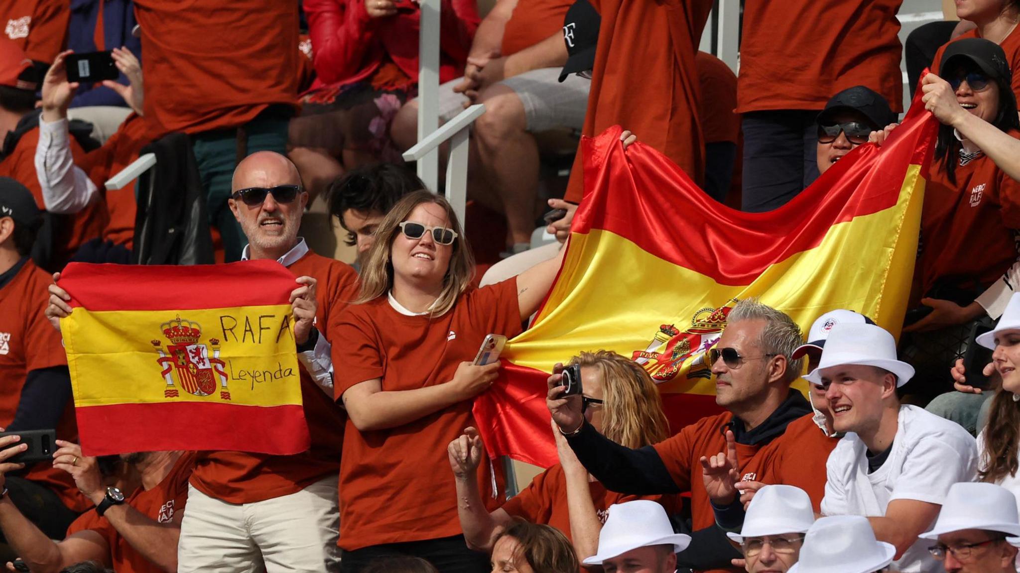 Spanish fans celebrate at the French Open