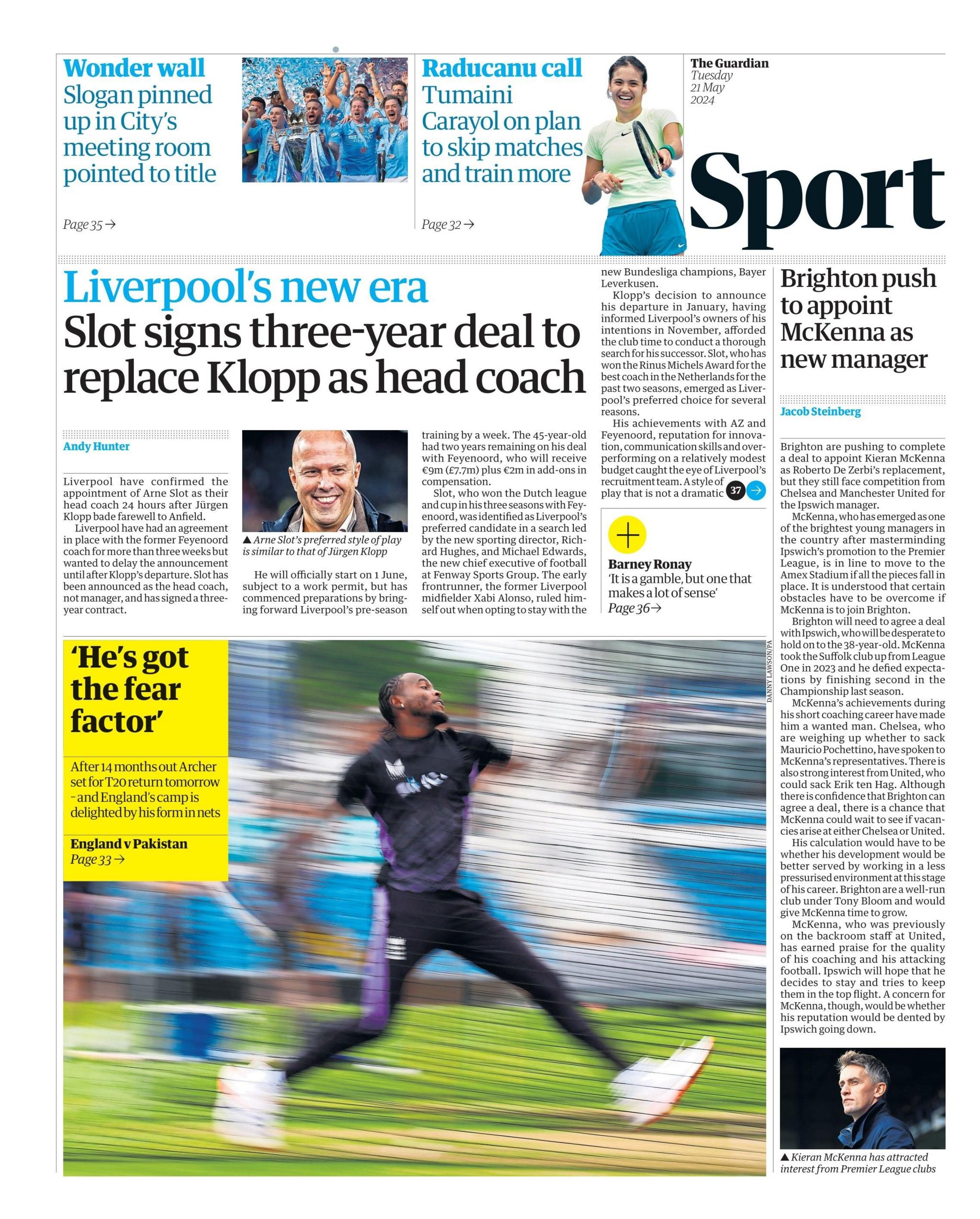 The back page of the Guardian