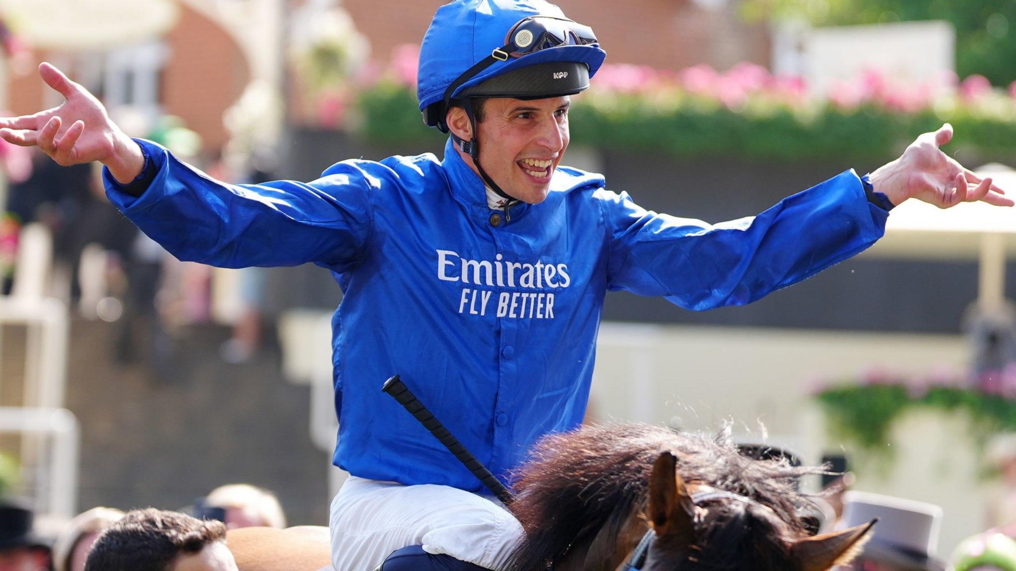 William Buick celebrates aft a triumph astatine Royal Ascot