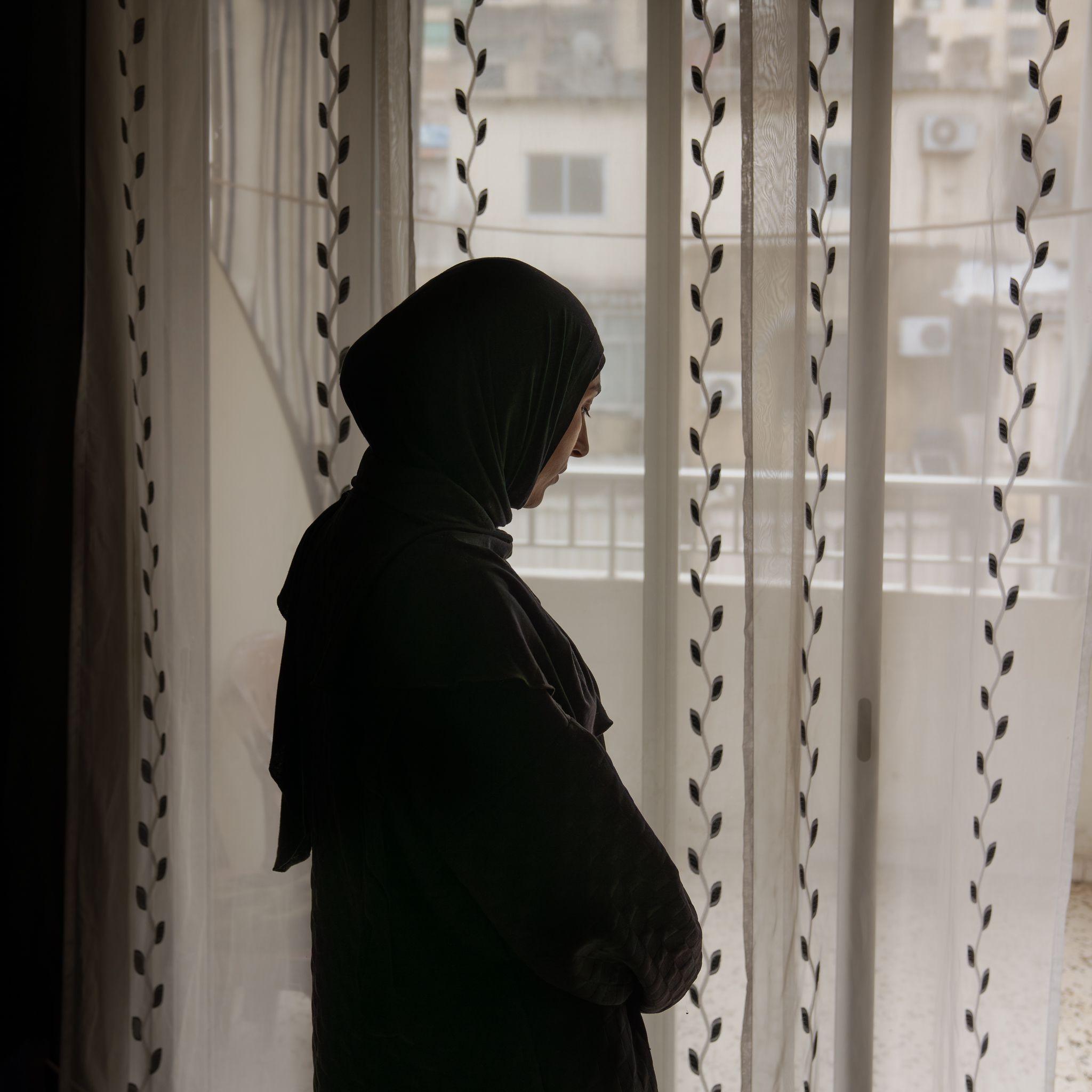 Rihab Faour at her temporary home in Beirut. ‘I have to find something to fill my days,’ she said.