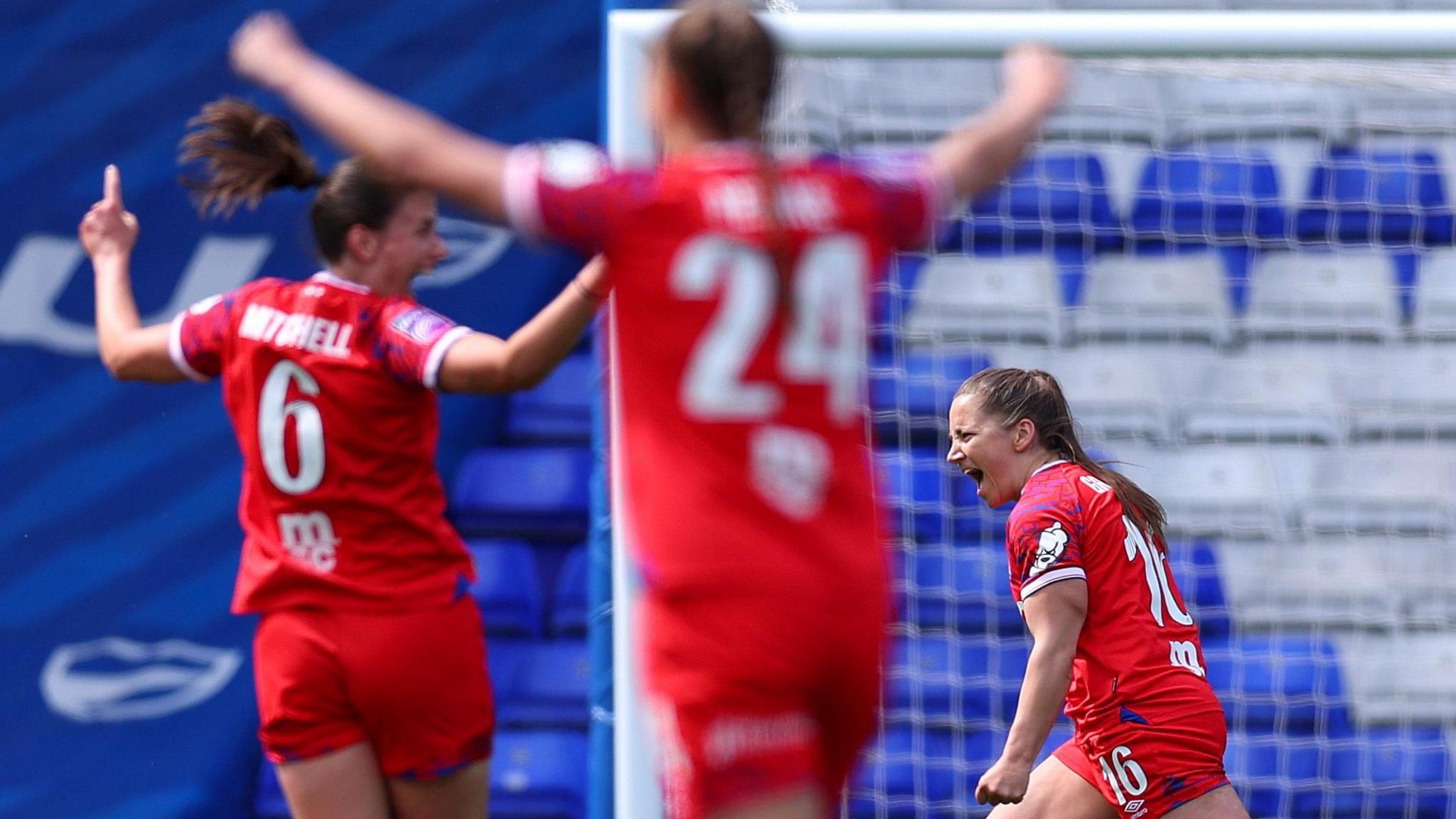 Ipswich celebrate a goal against Birmingham Women