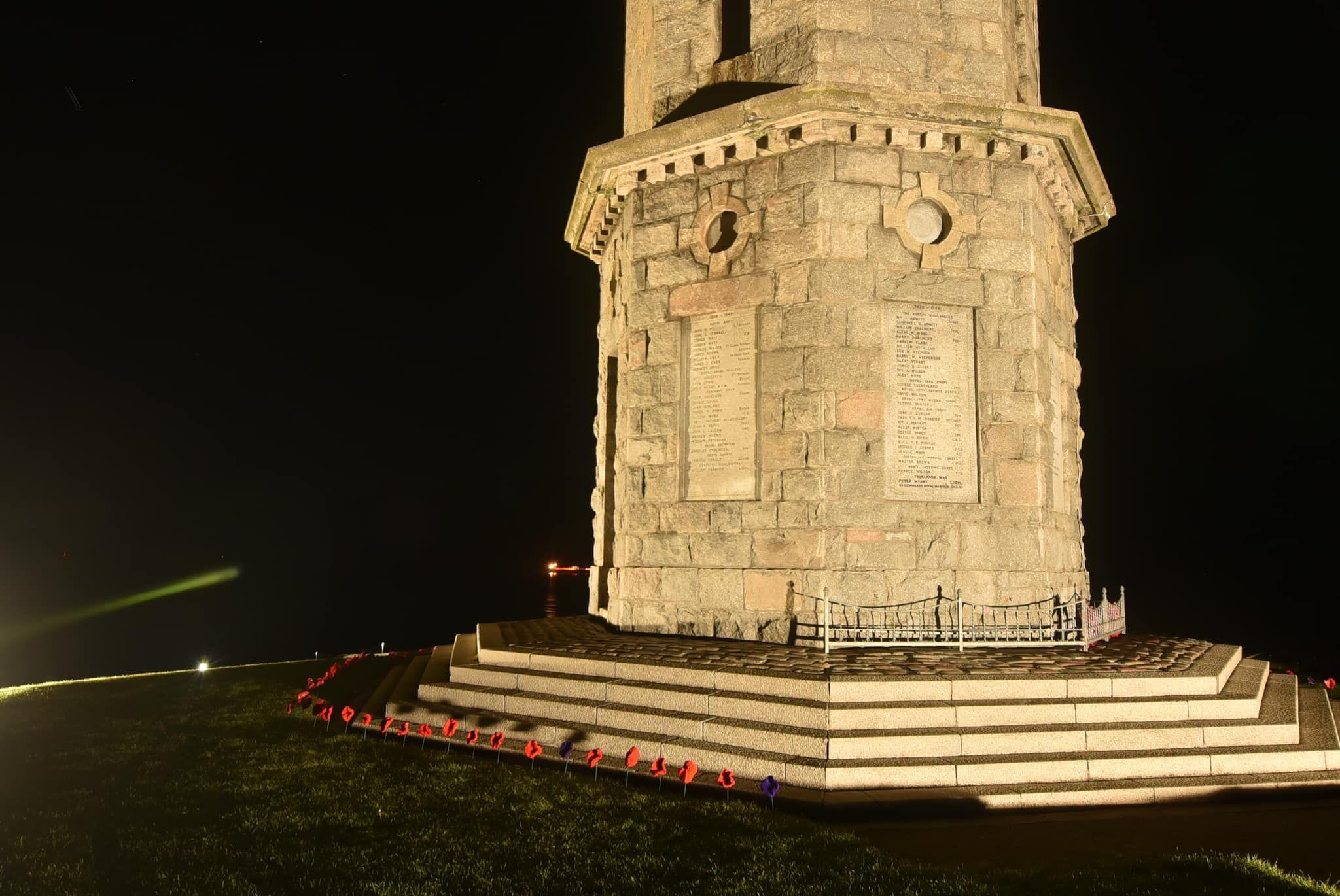 Standing poppies around Macduff's war memorial