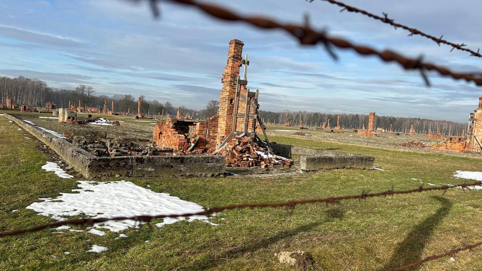 Little is left of the brick foundations of many of the blocks in Birkenau