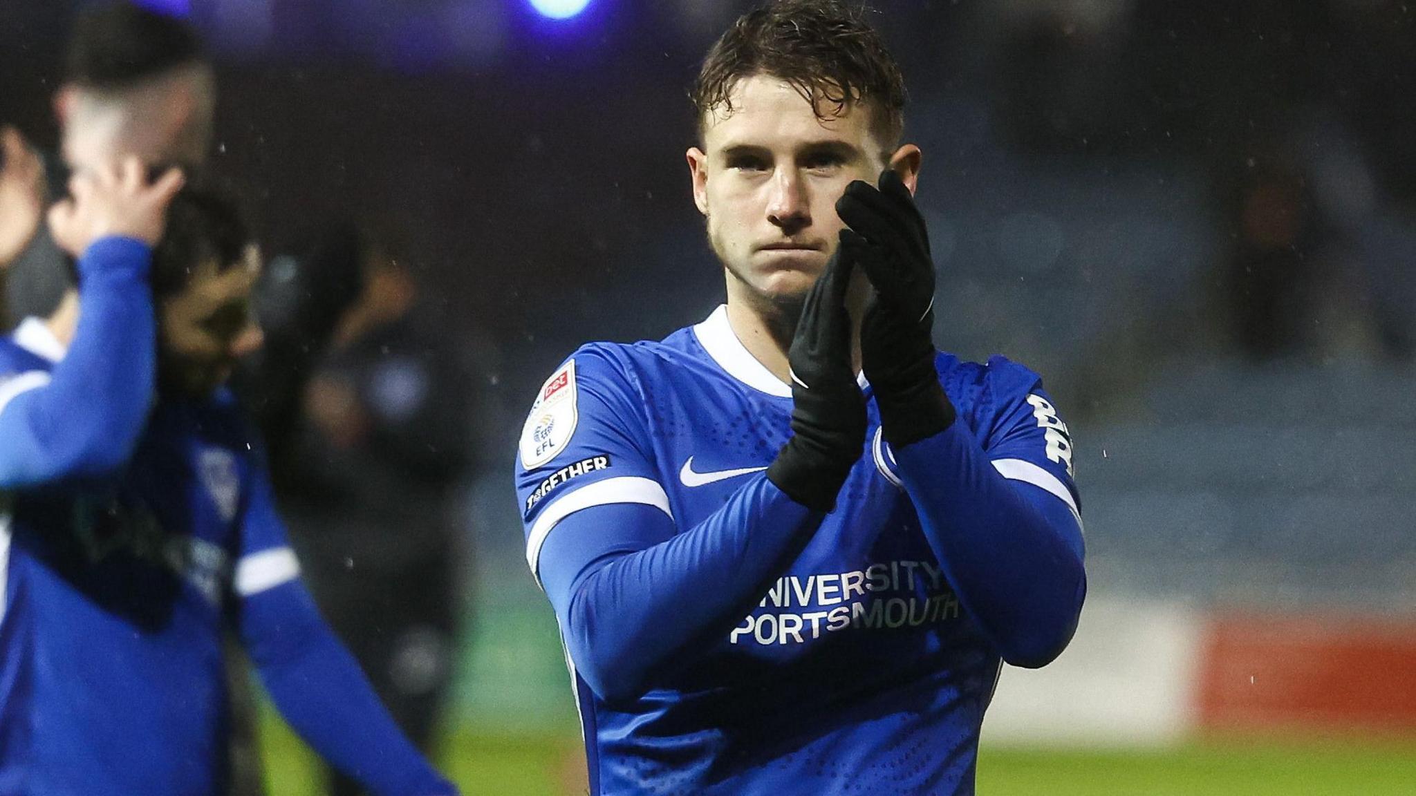 Adrian Segecic claps the Portsmouth fans at full-time
