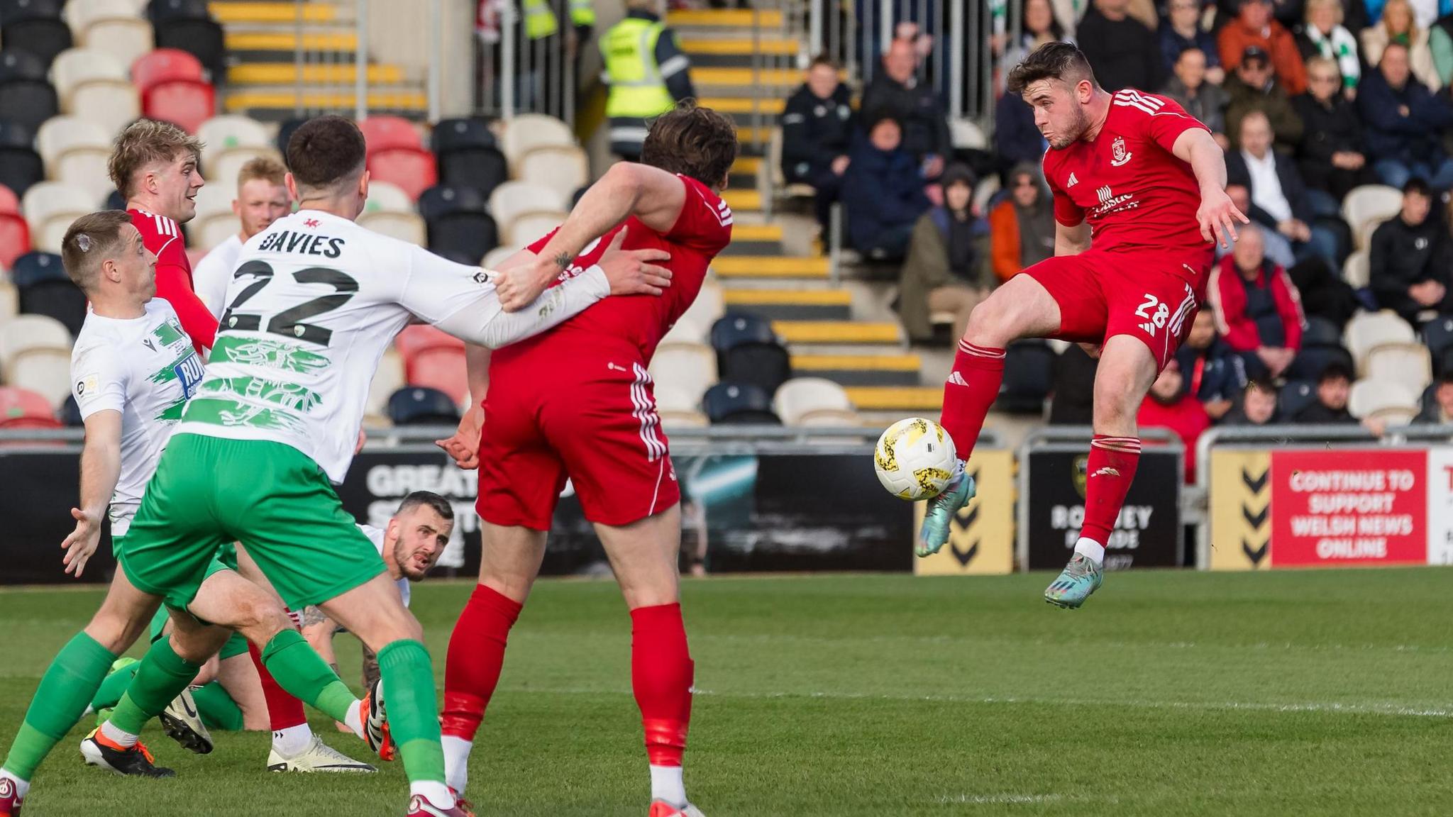 Josh Williams scores for Connah's Quay against New Saints