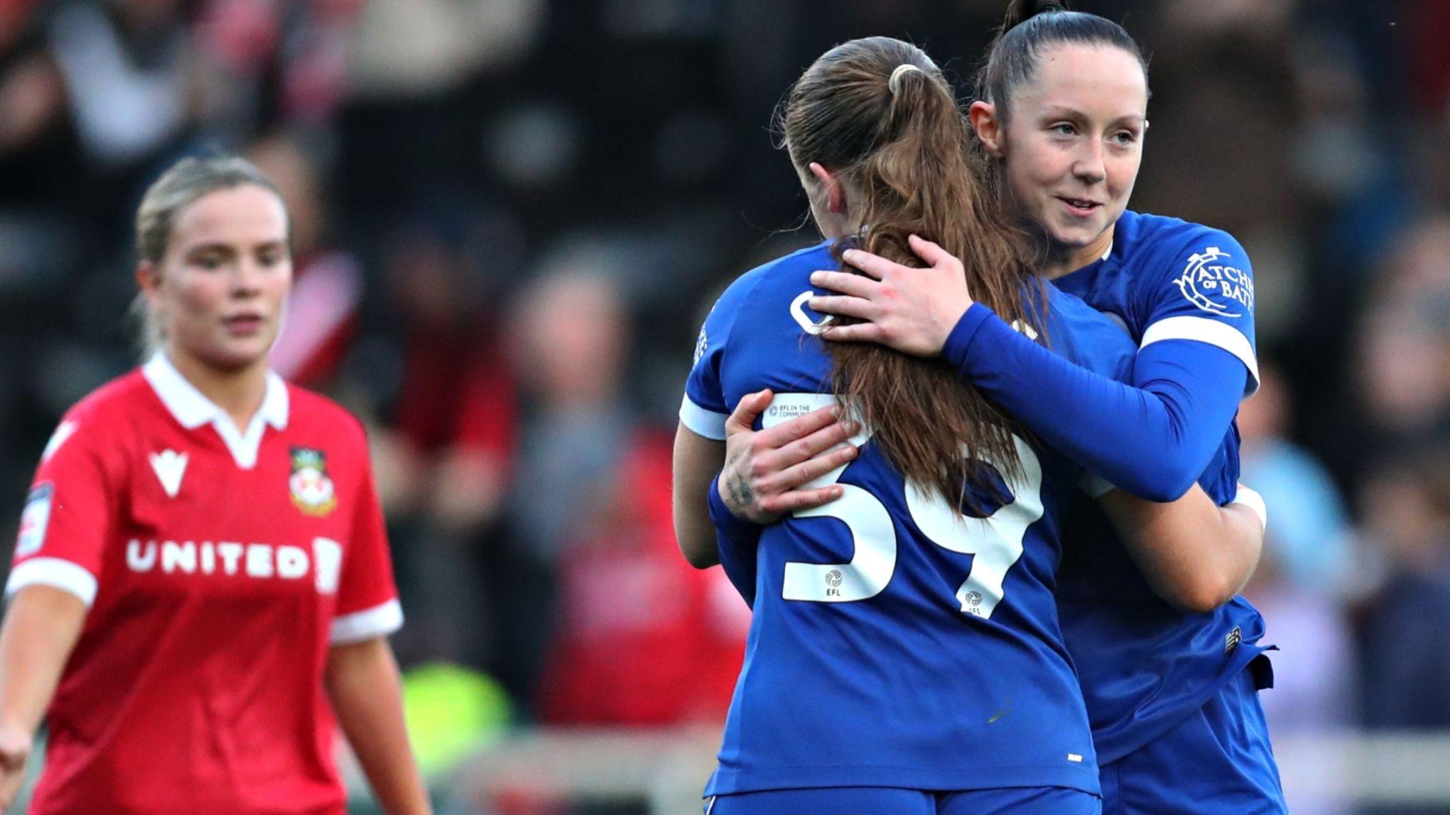 Cardiff's Eliza Collie celebrates after beating Wrexham AFC Women at The Rock, Cefn-Mawr