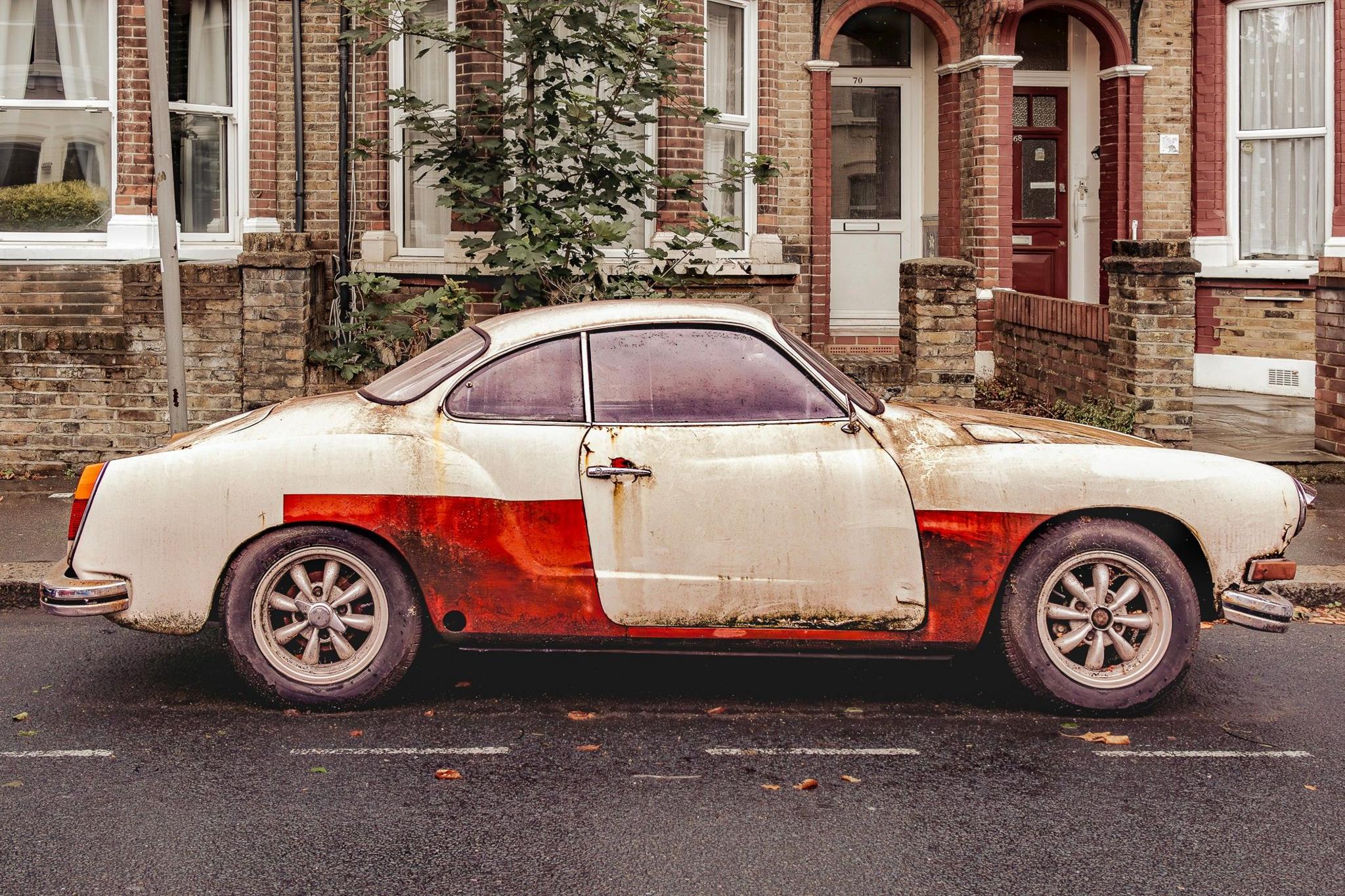 A Karmann Ghia beside the road