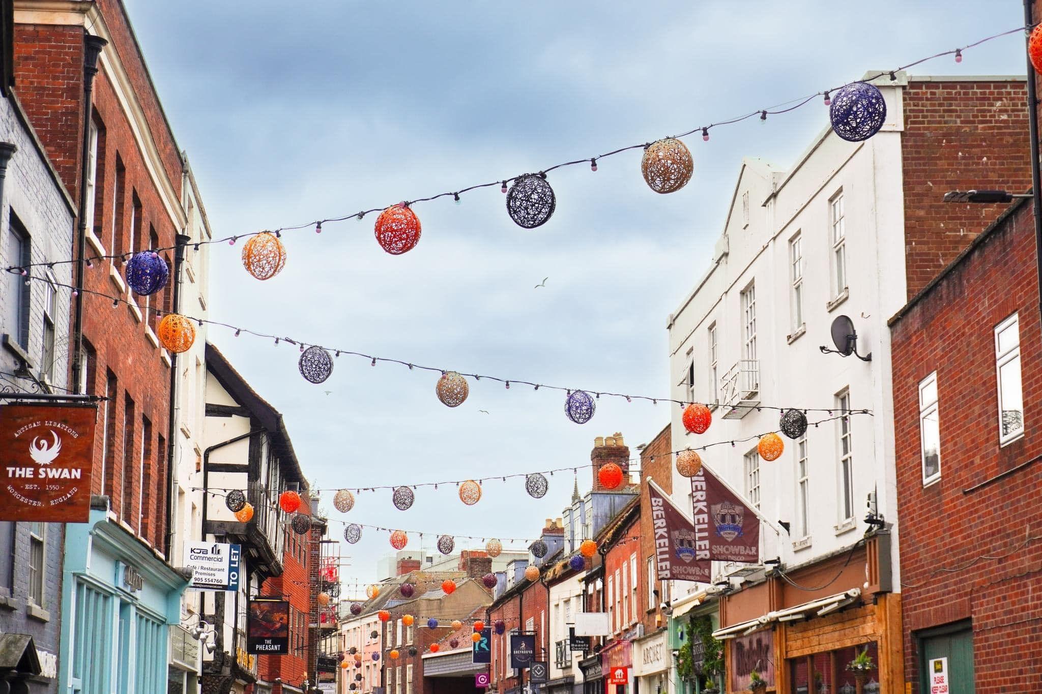 Spheres suspended across a street