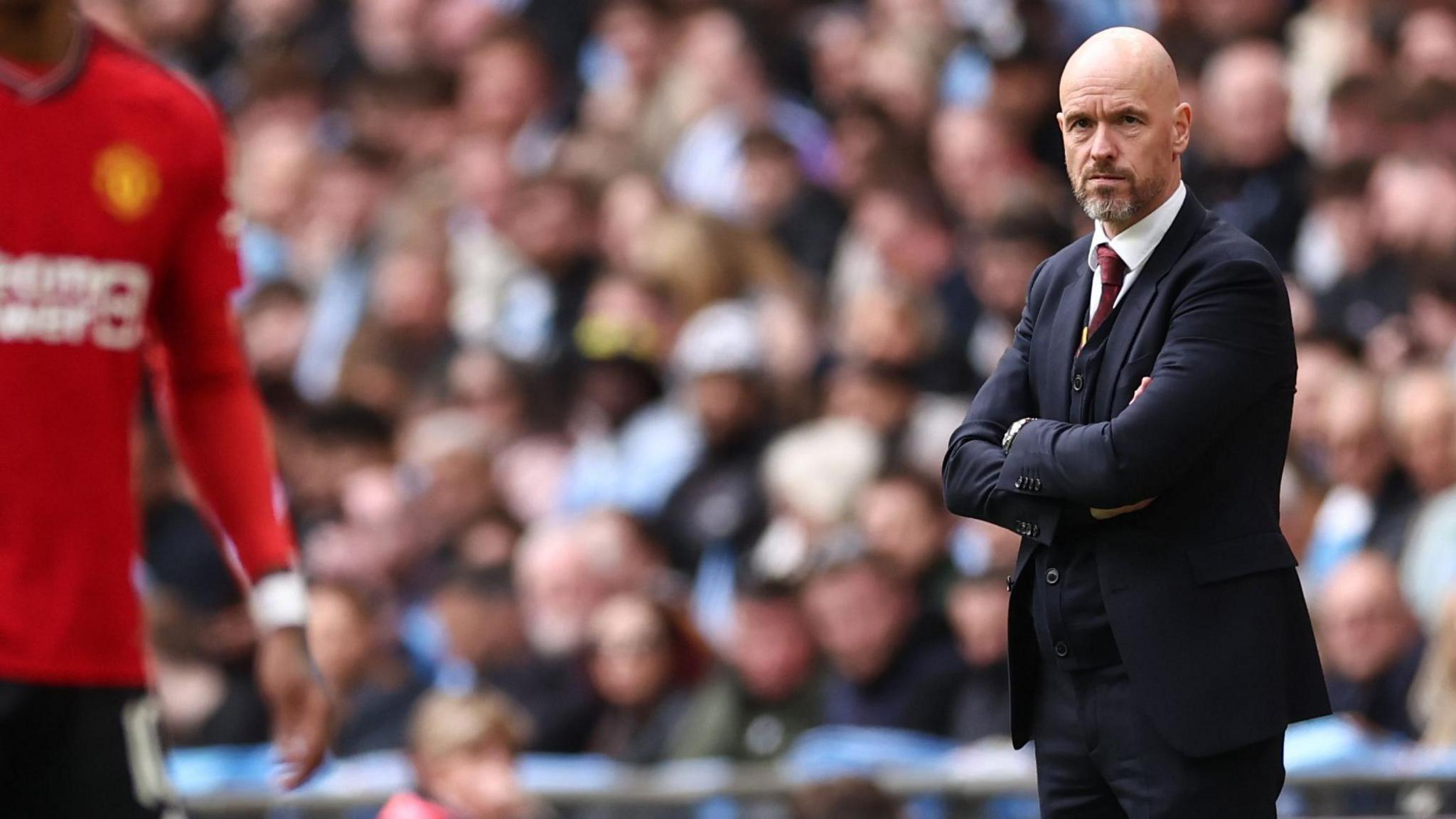 Erik ten Hag on the touchline during the FA Cup semi-final against Coventry City