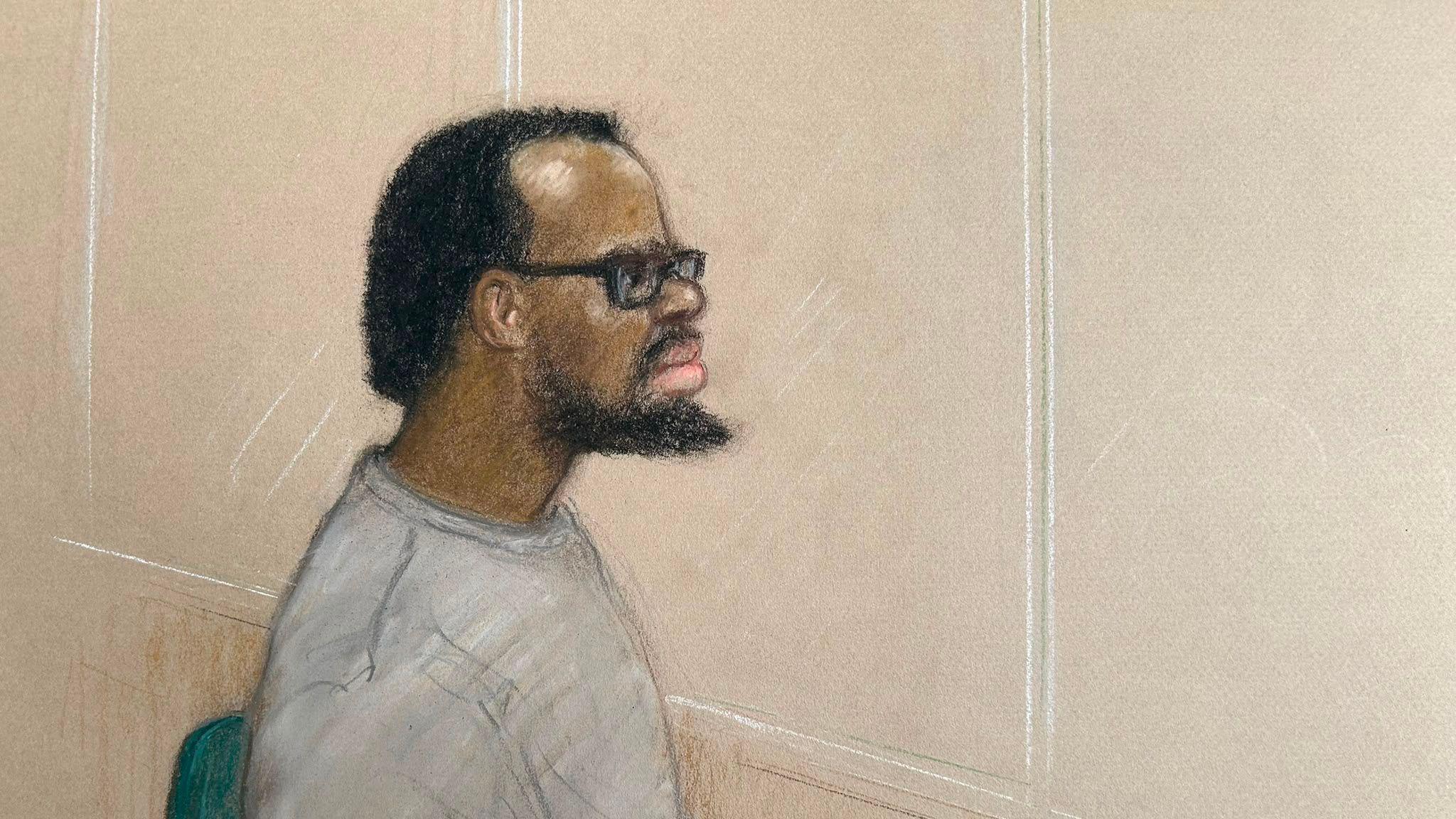 Court sketch of Simon Levy in the dock.