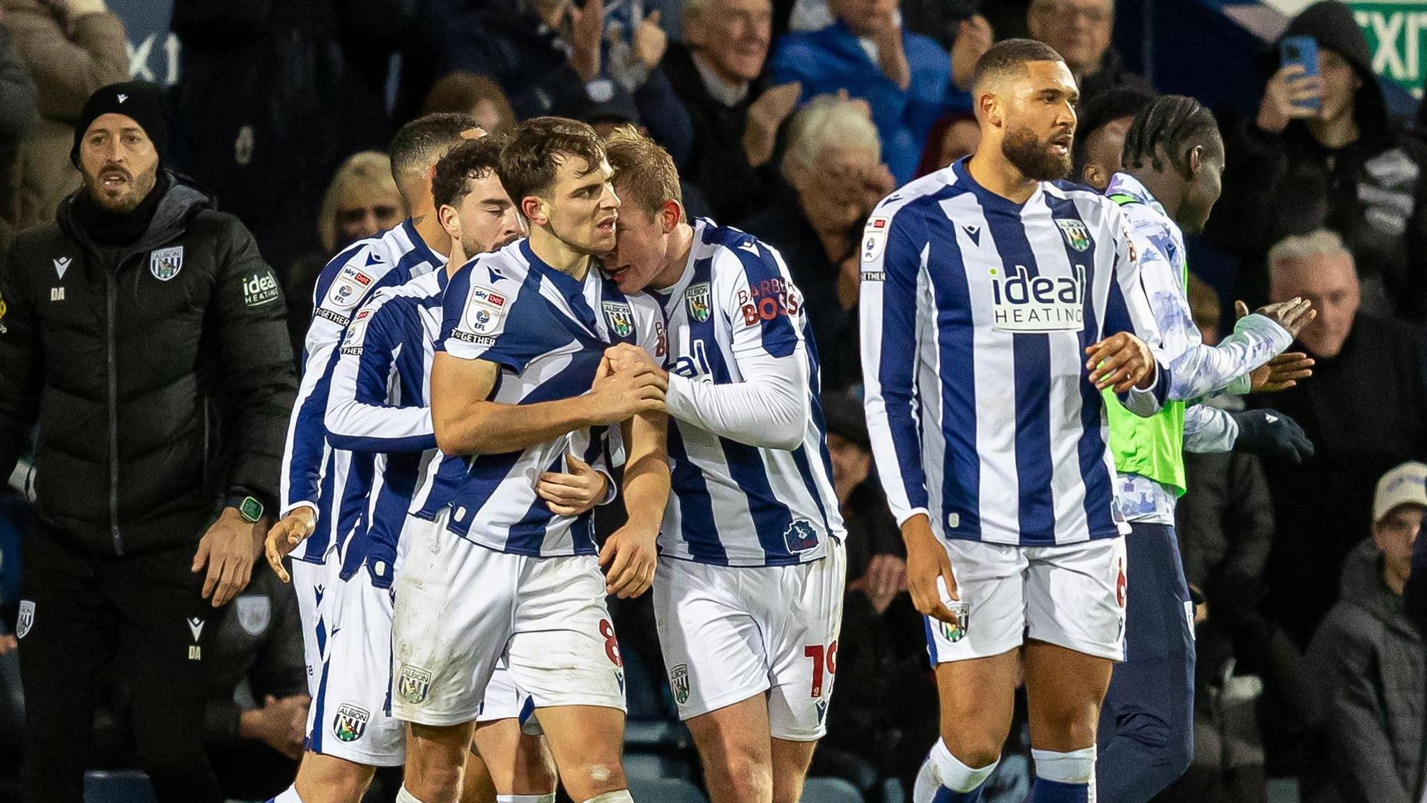 West Brom players celebrate Jayson Molumby's winner