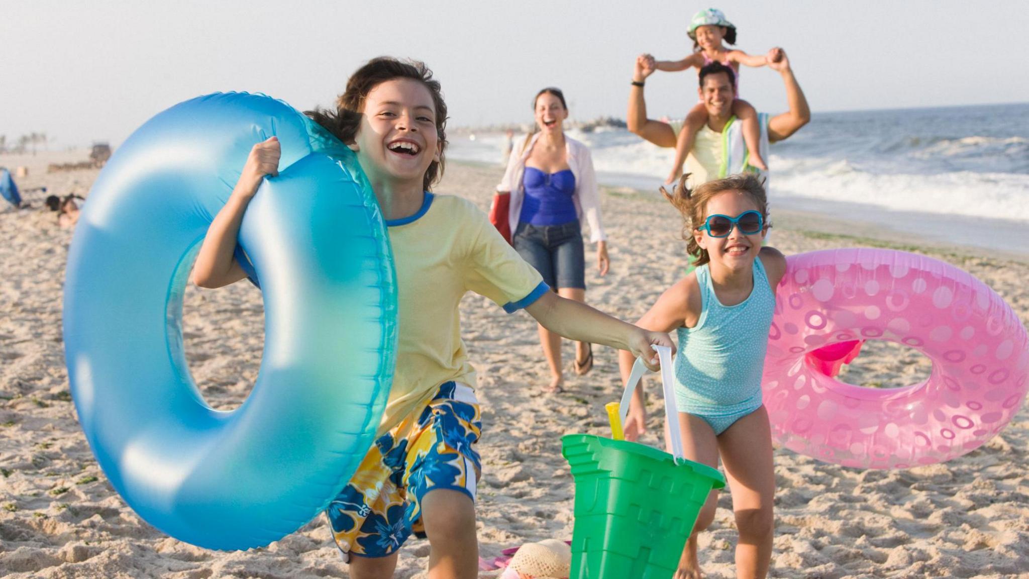 A family on holiday at a beach