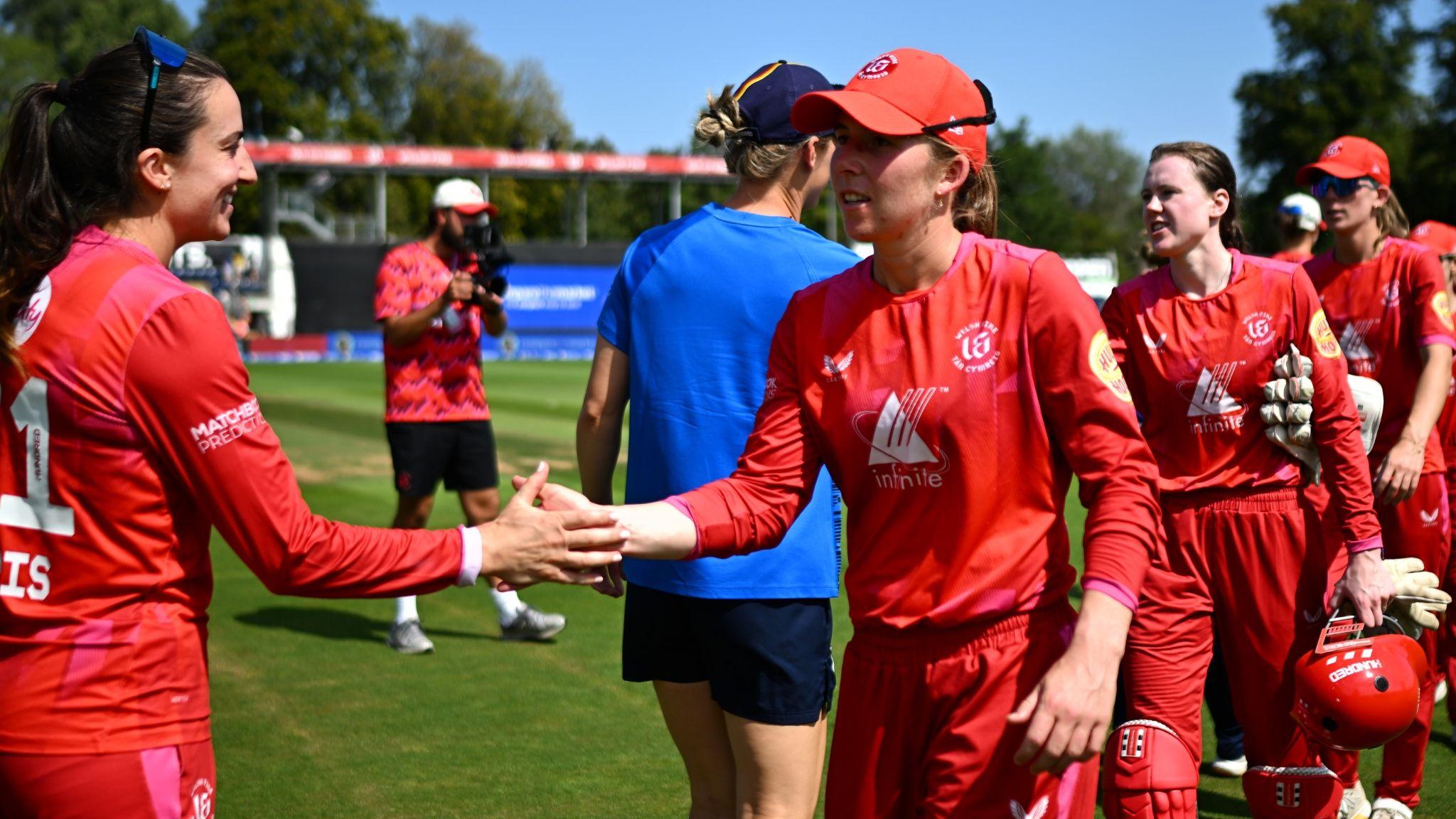 Welsh Fire women shake hands after their final game in 2026