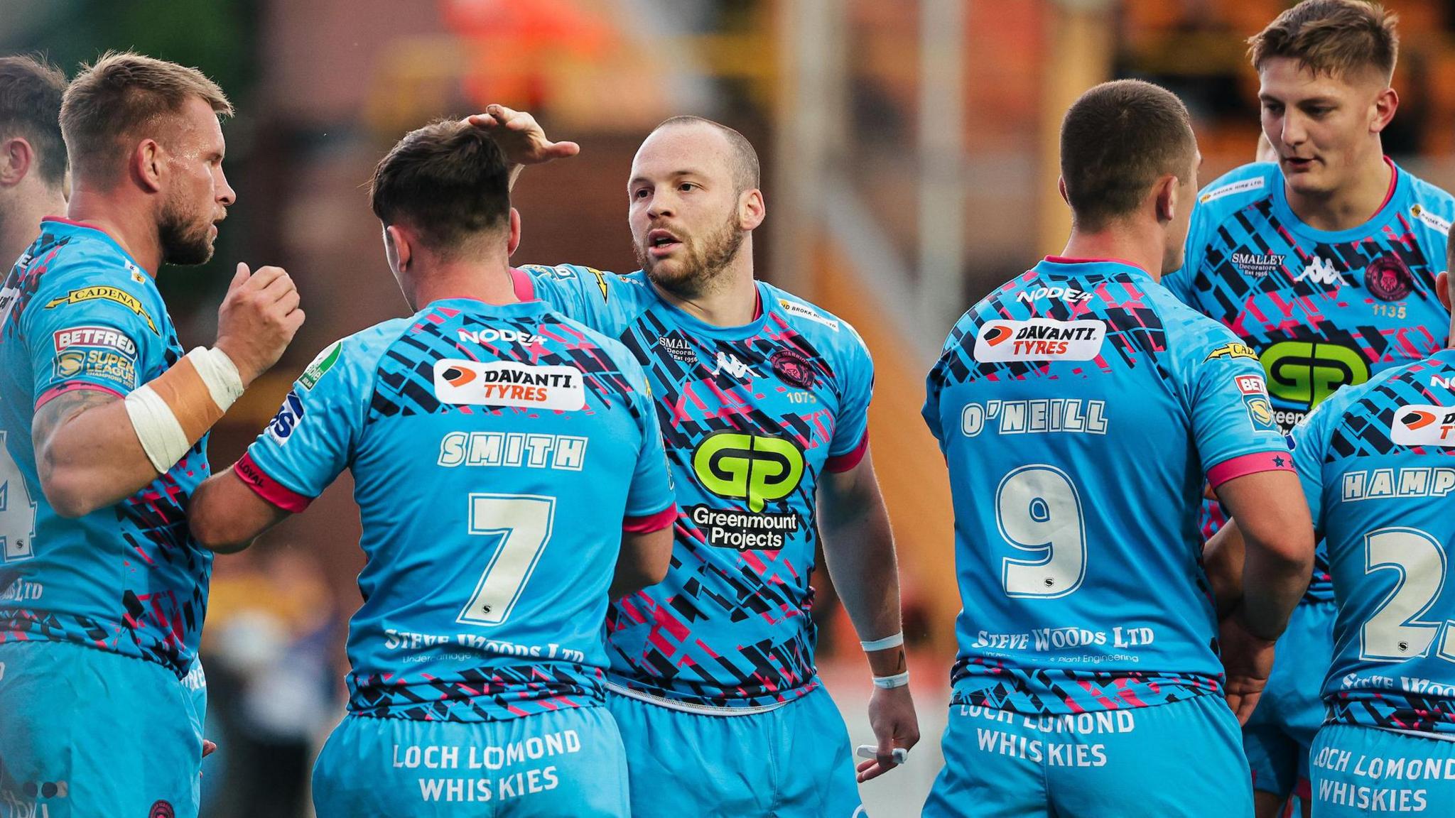 Wigan celebrate a Liam Marshall try against Castleford