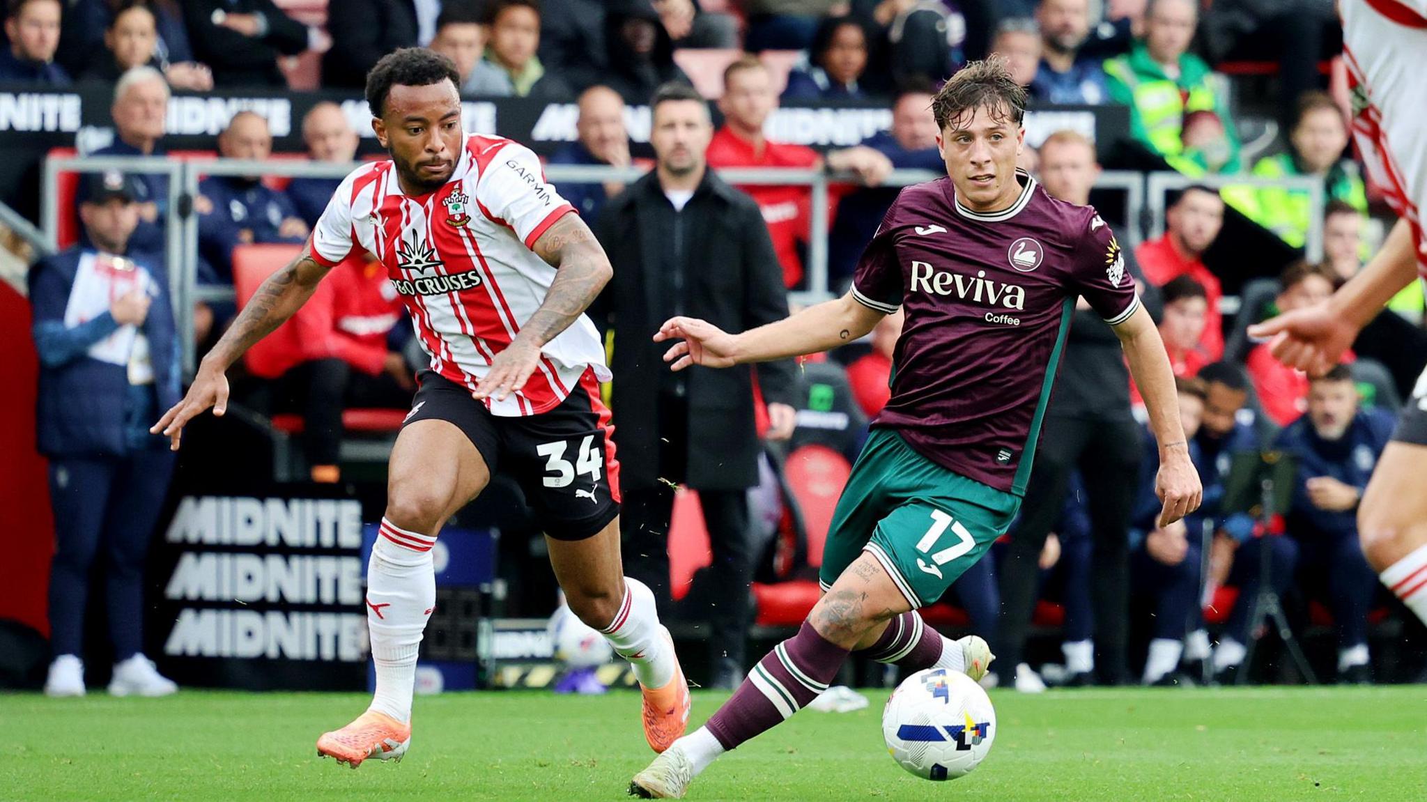 Goncalo Franco of Swansea City in action at Southampton 