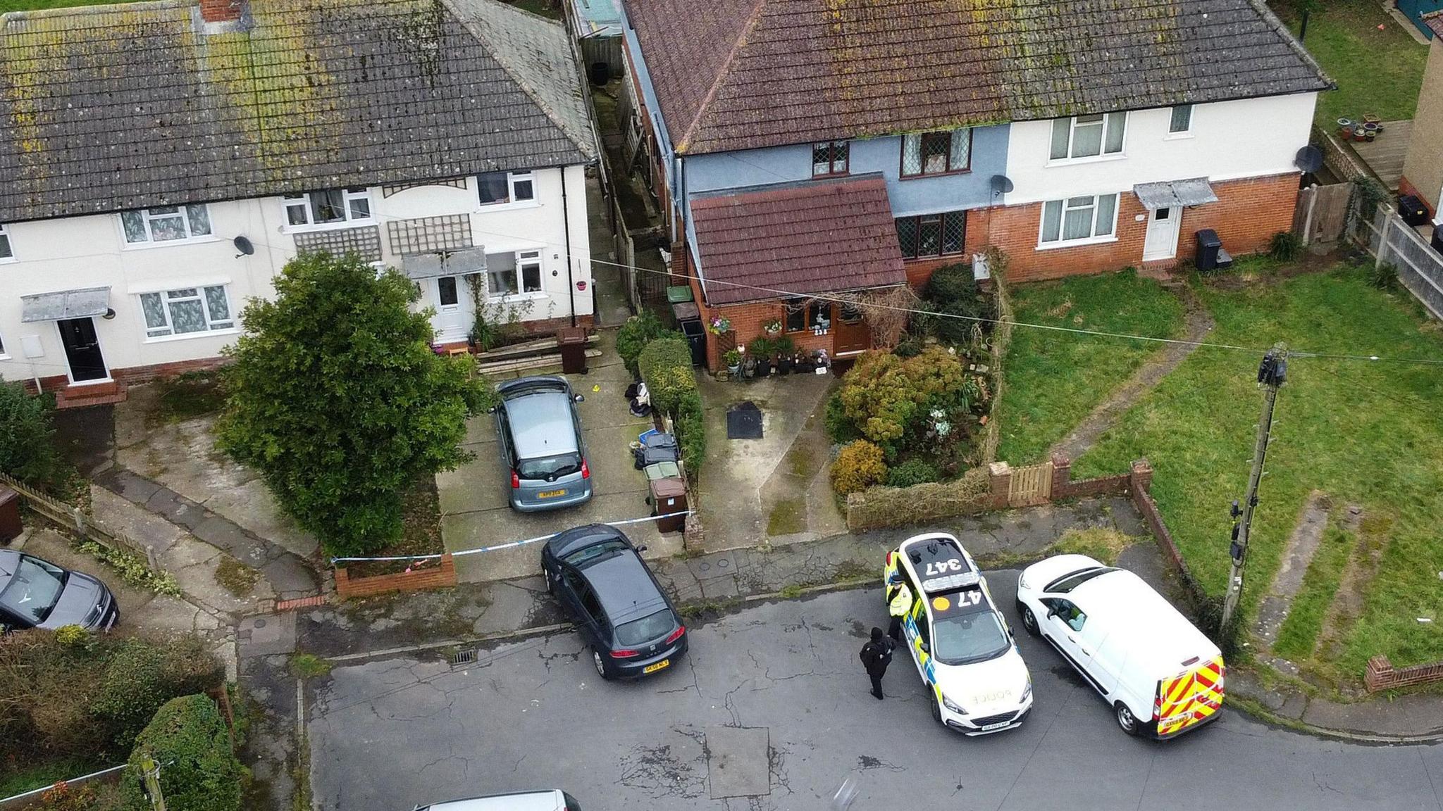 An aerial view of emergency services investigating an incident in Bexhill