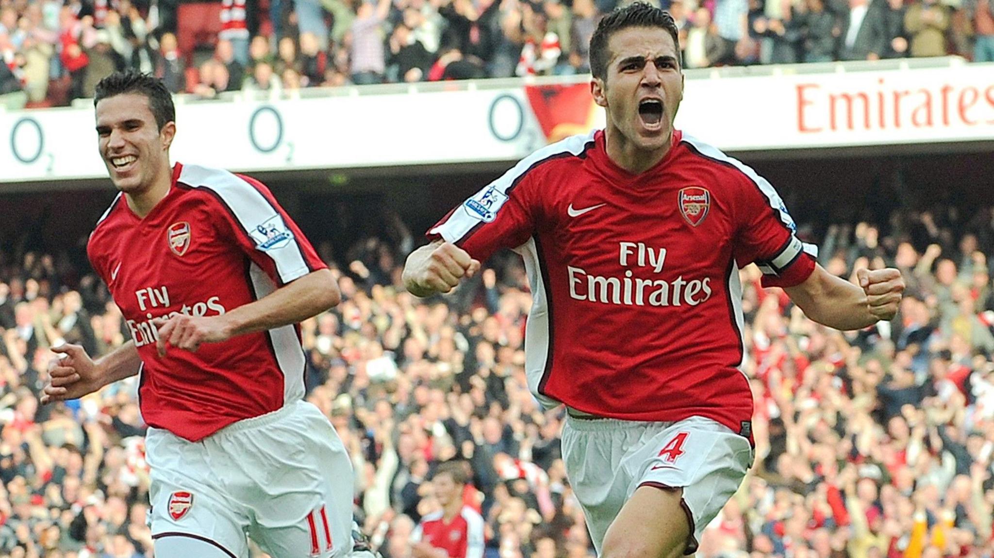 Cesc Fabregas celebrates scoring for Arsenal