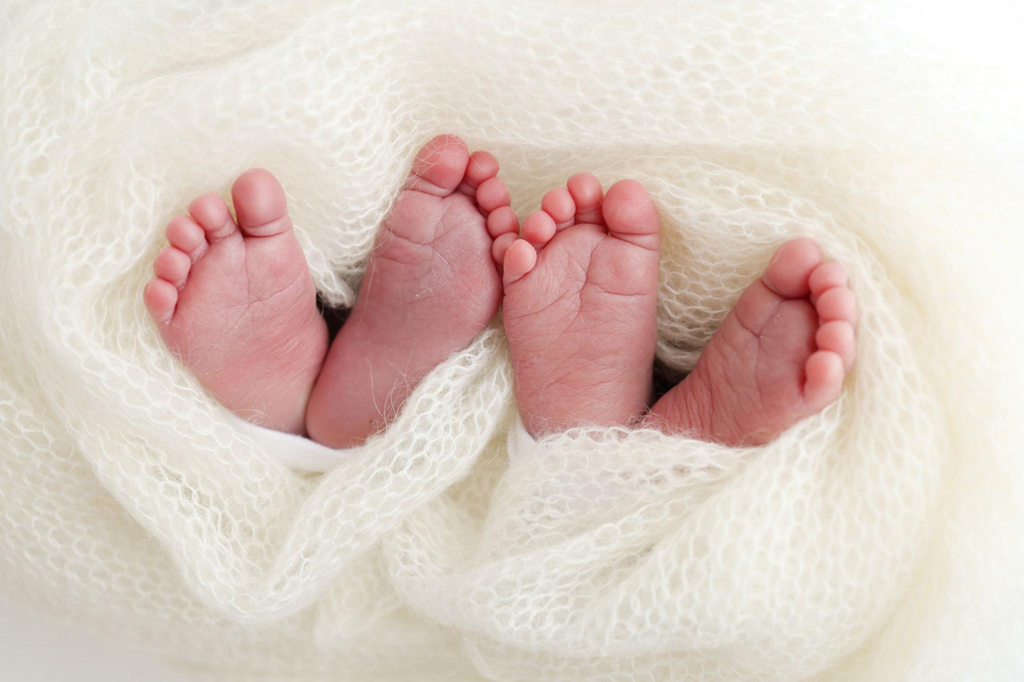 Feet of twins in blanket