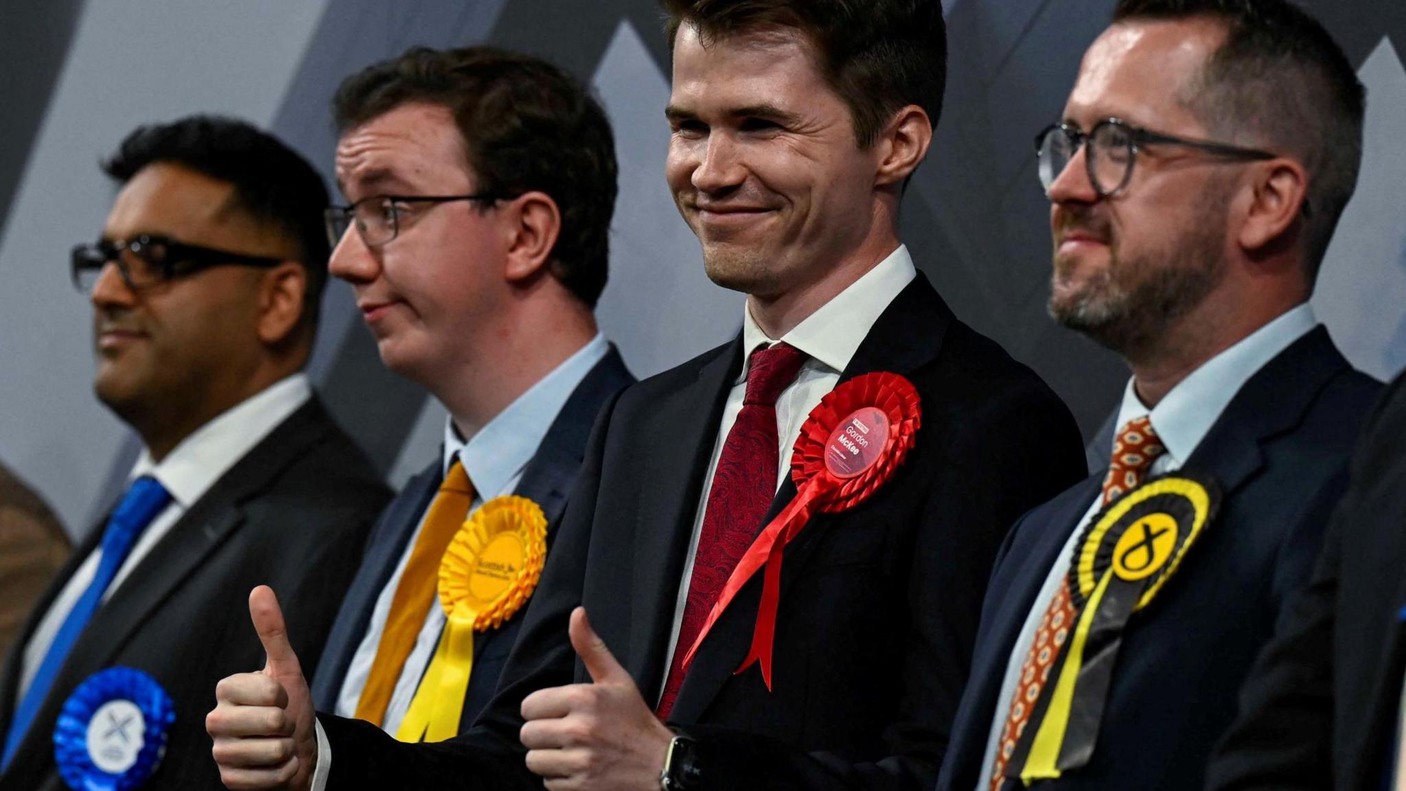 Gordon McKee celebrates winning the Glasgow South seat