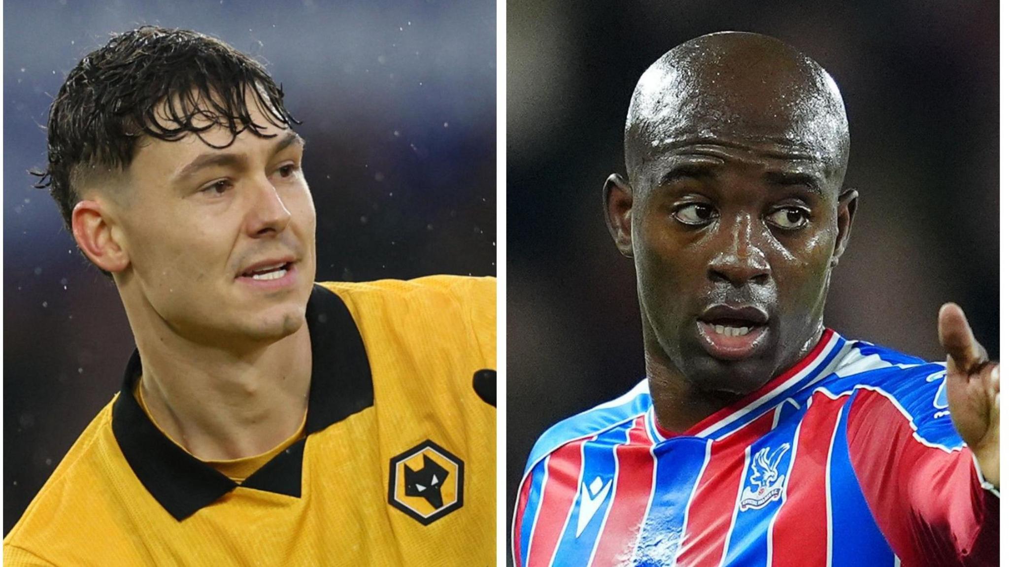 Wolves striker Jorgen Strand Larsen and Jean-Philippe Mateta of Crystal Palace