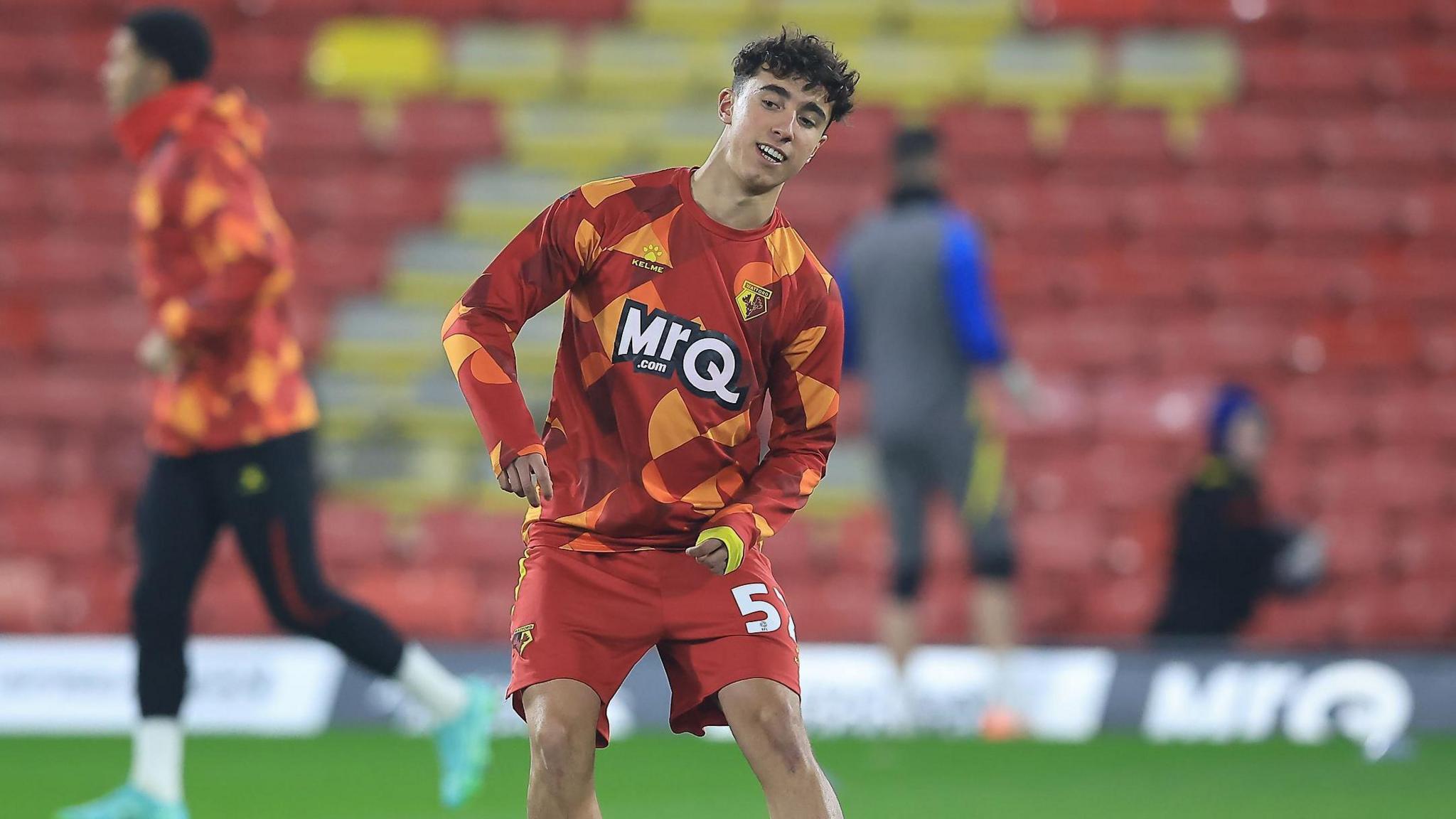 Watford Midfielder Leo Ramirez-Espain warms Up before kick-off
