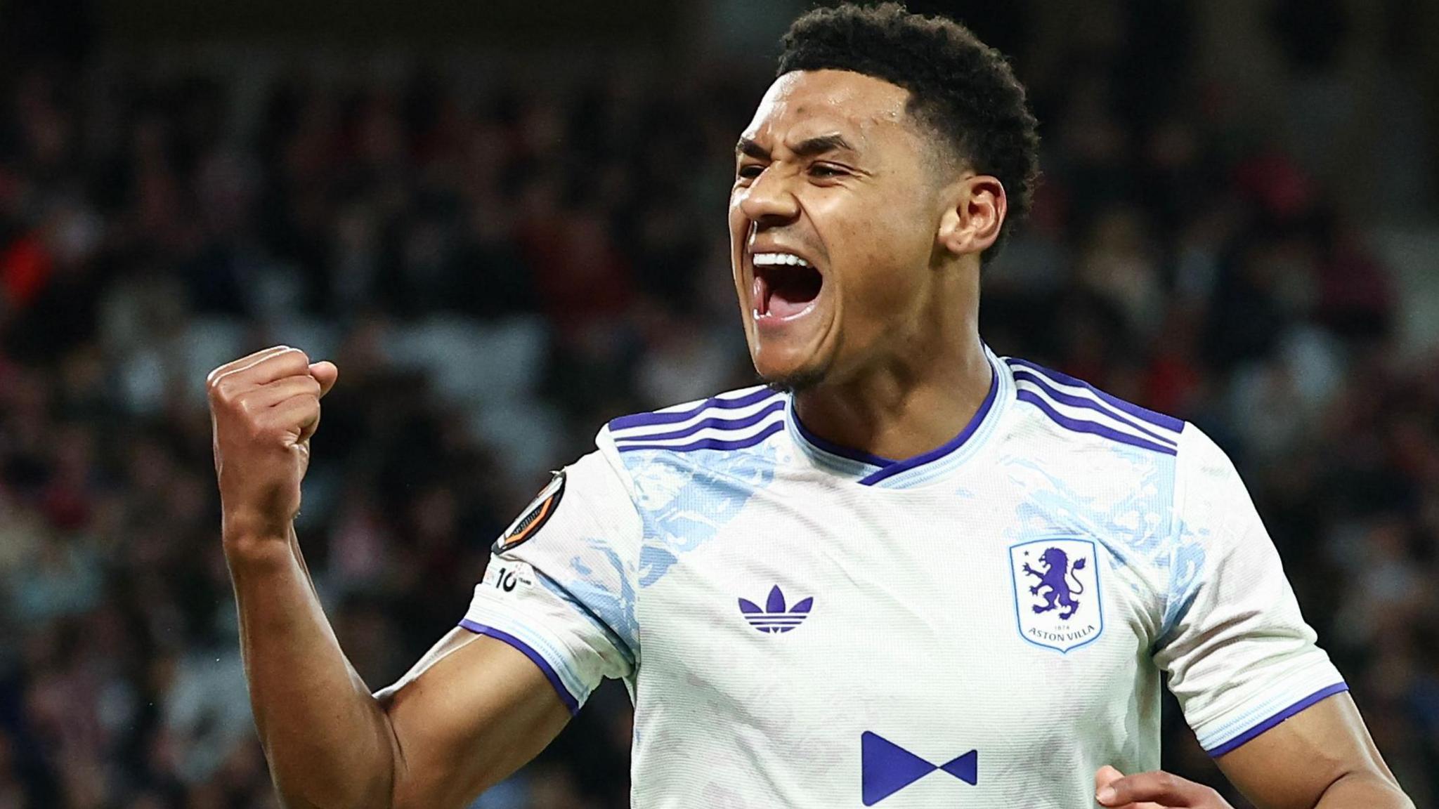 Ollie Watkins celebrates scoring against Lille