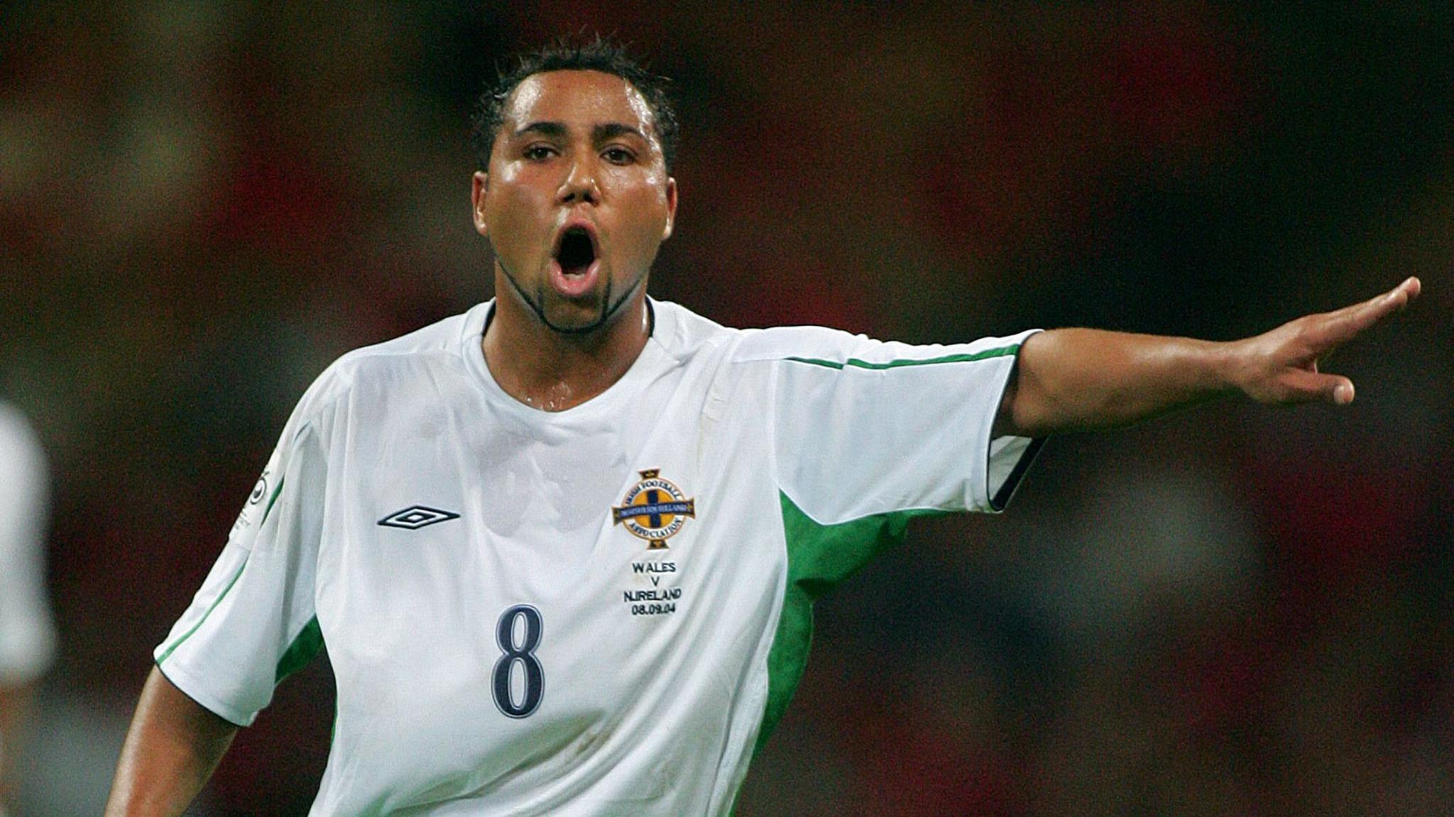 Jeff Whitley playing for Northern Ireland against Wales