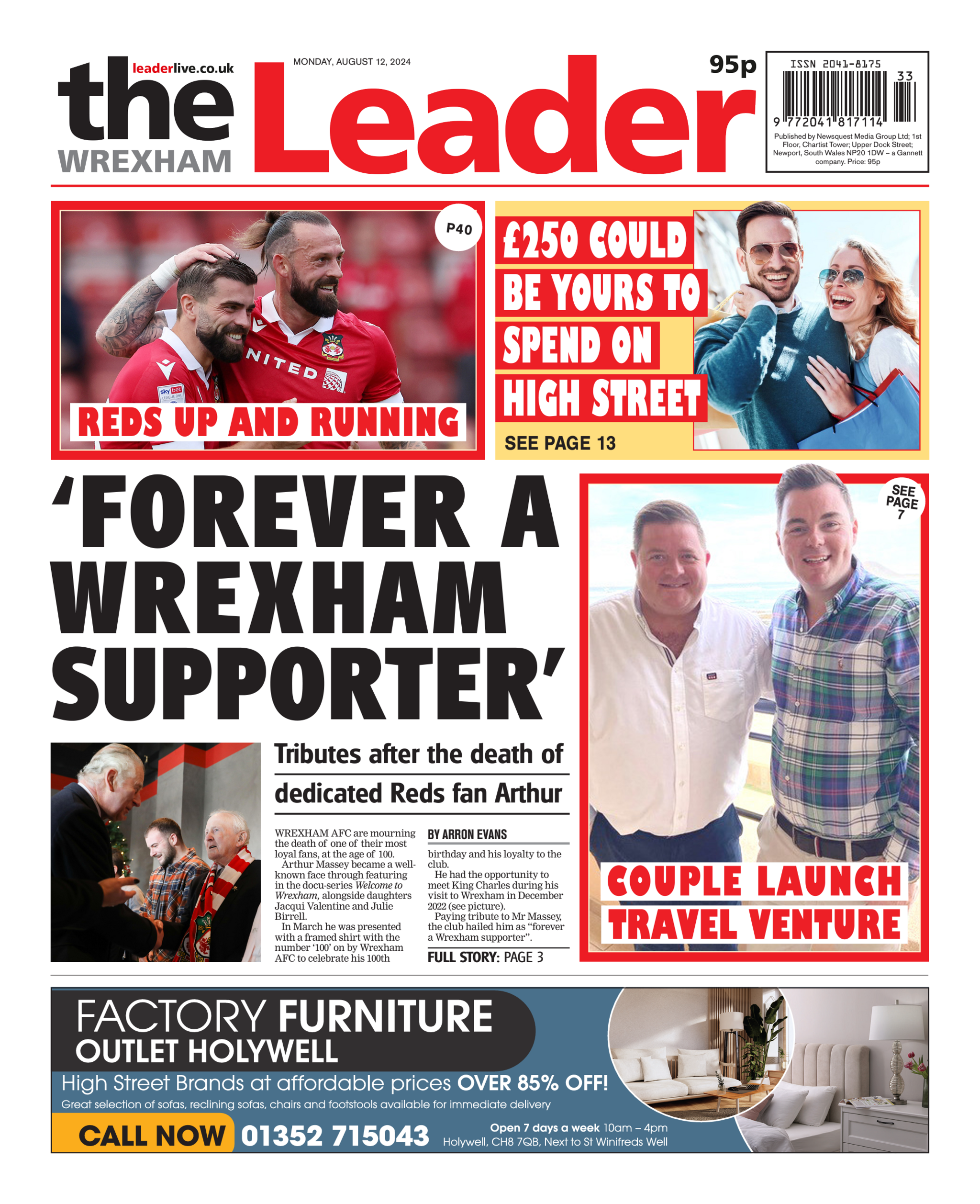 Front page of the Wrexham Leader 