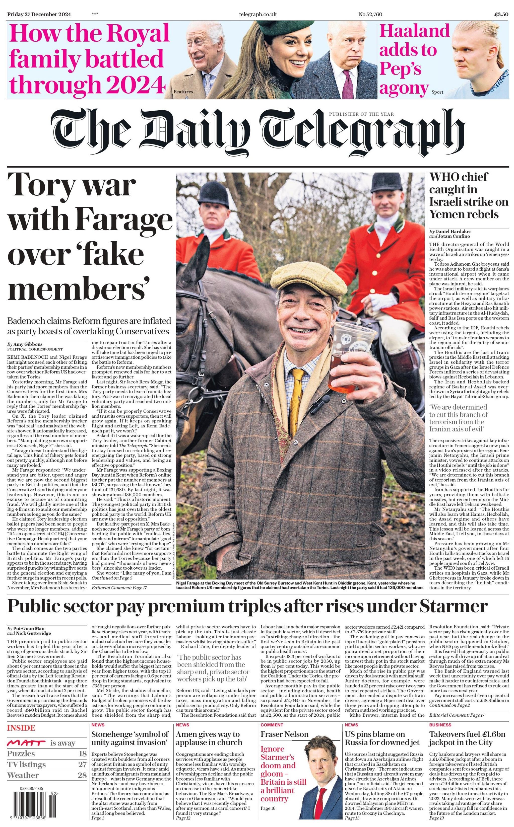 Daily Telegraph: Tory war with Farage over fake members