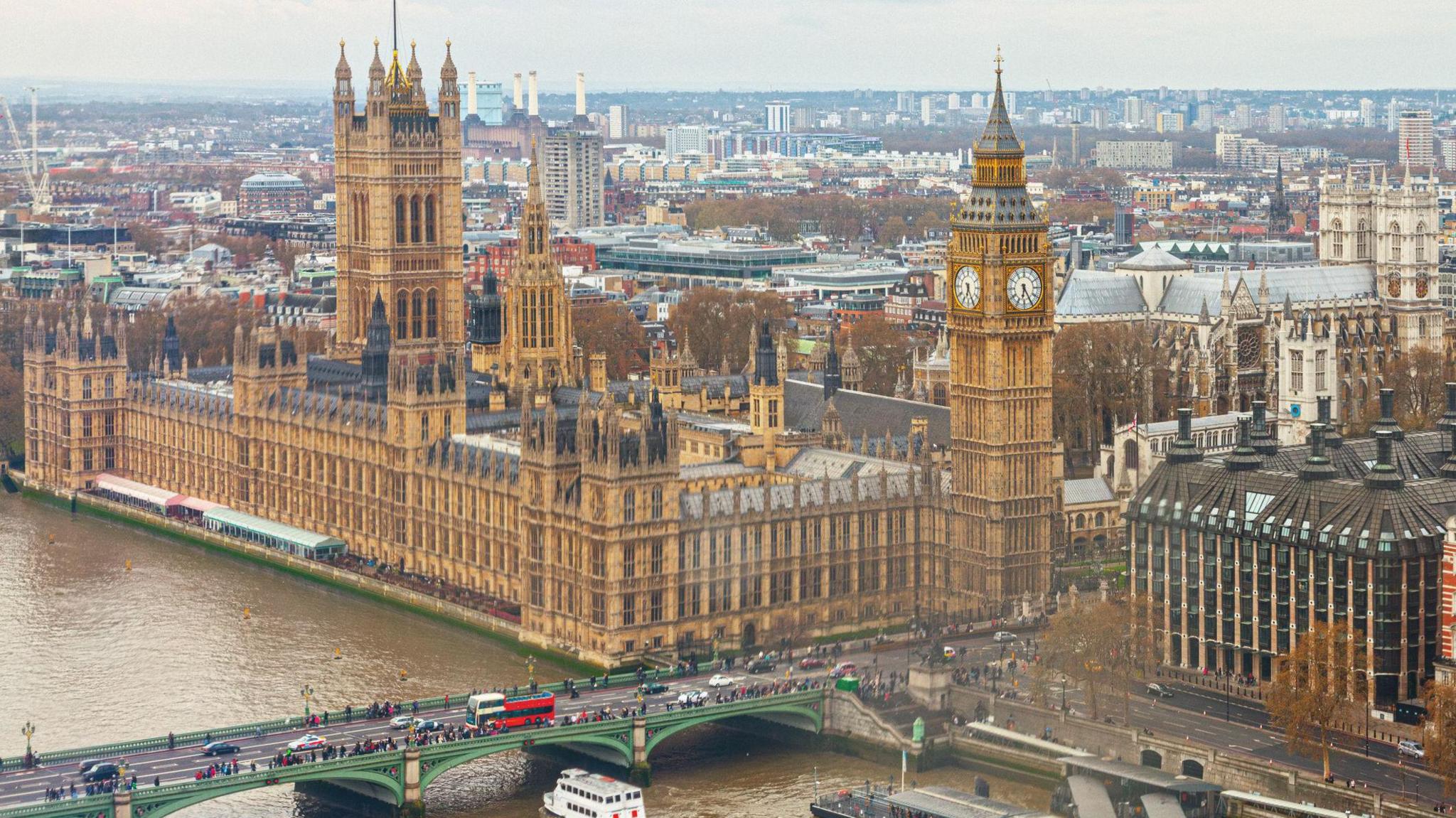 Aerial image of the Houses of Parliament in London