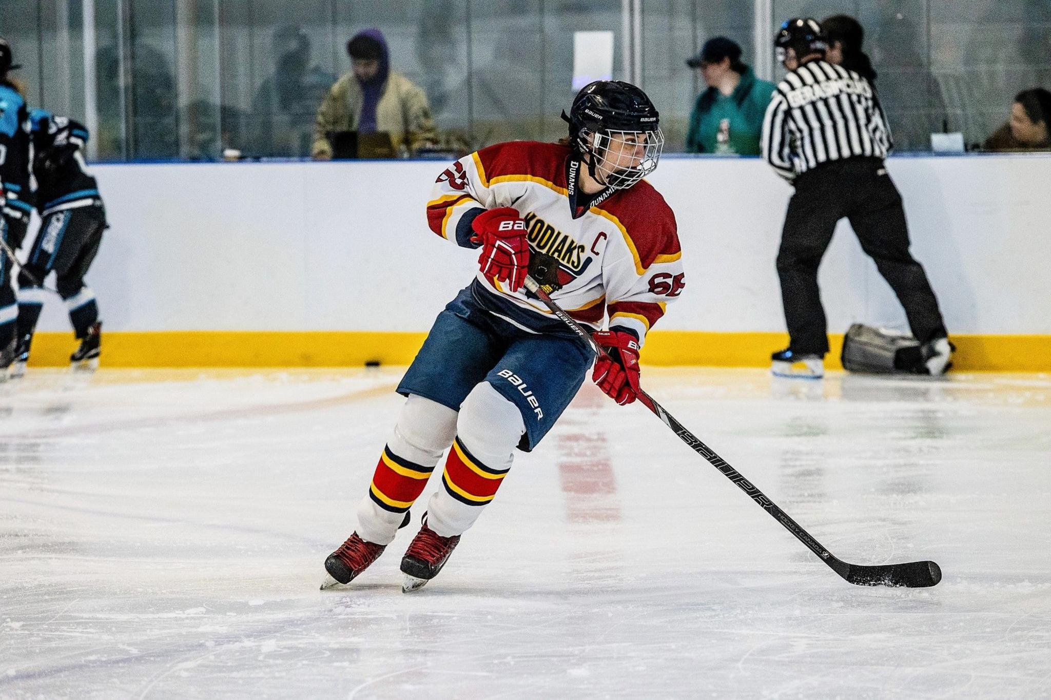 A Cambridge Kodiak player on the ice