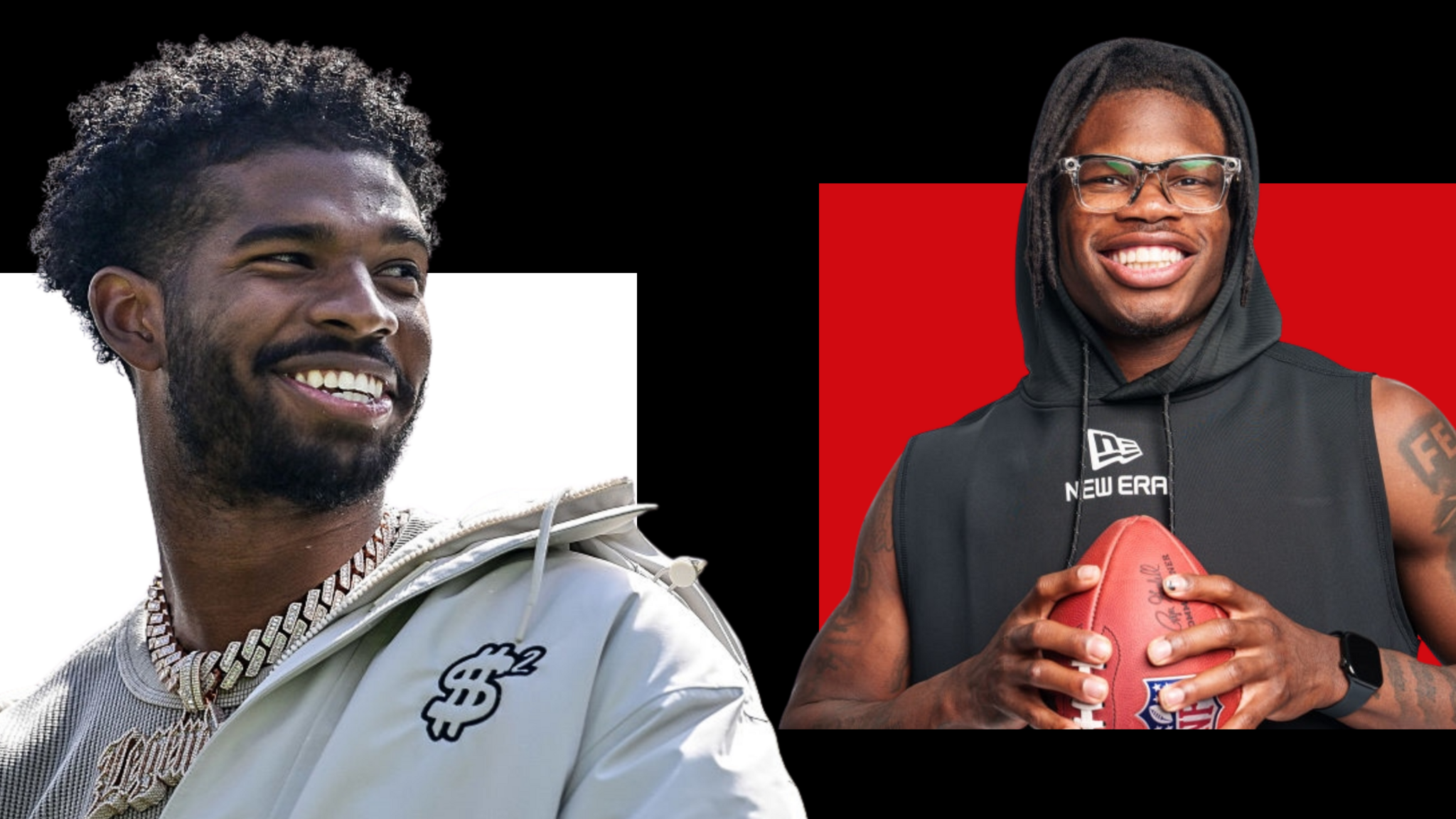 Graphic featuring images of Shedeur Sanders and Travis Hunter