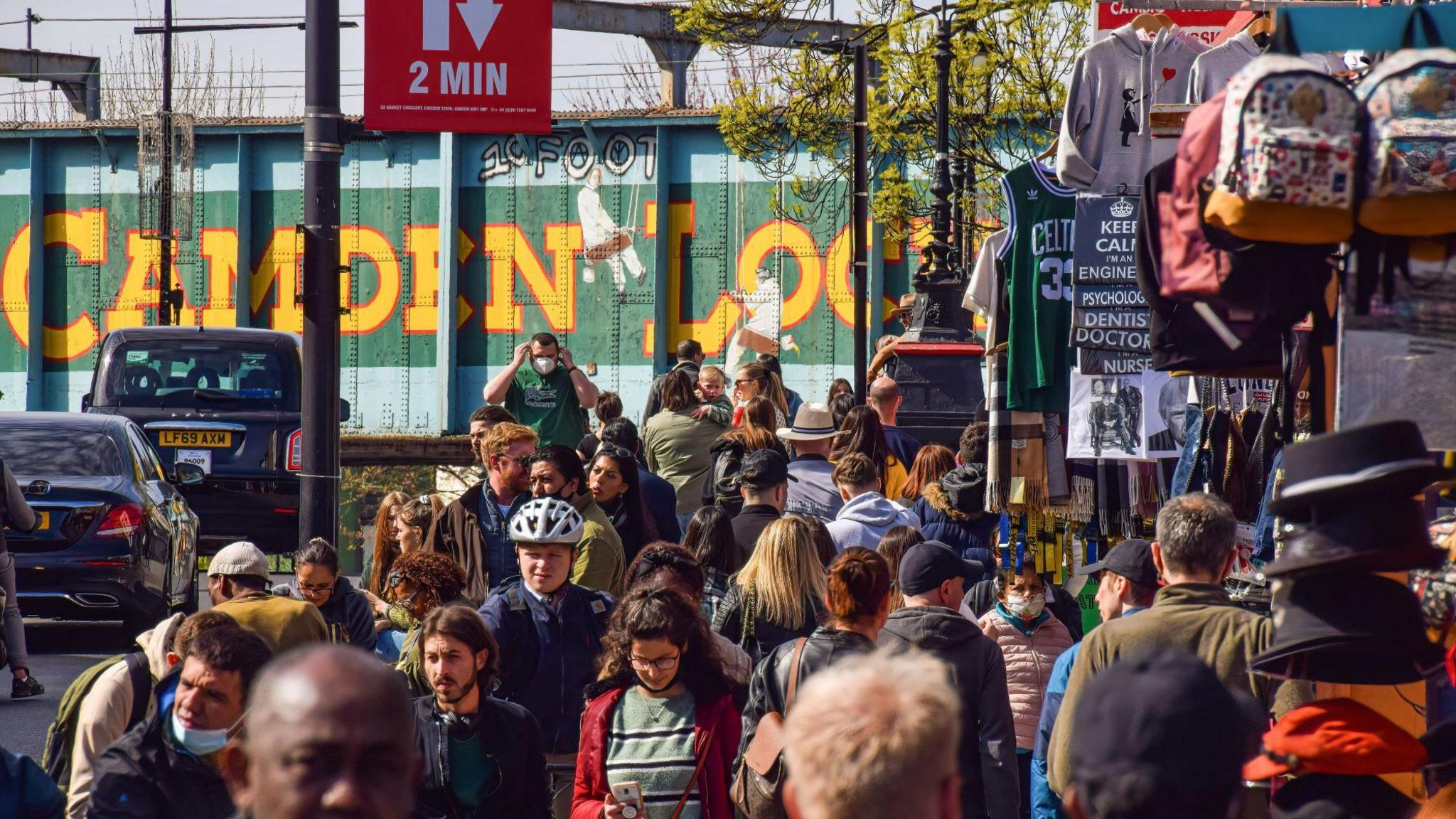 Crowds of people on Camden High Street