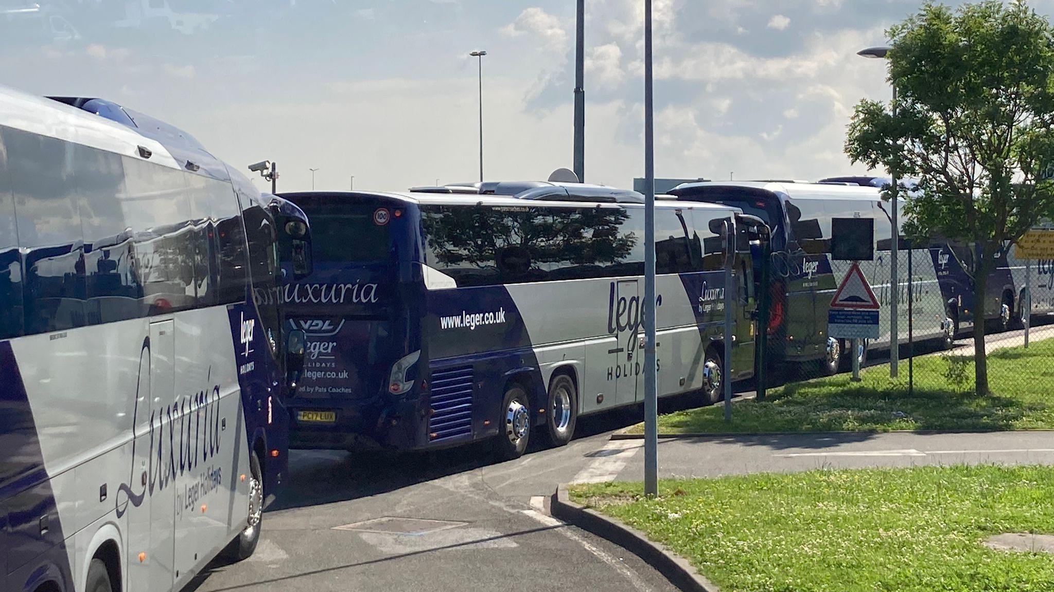 Coaches queueing at the Port of Calais