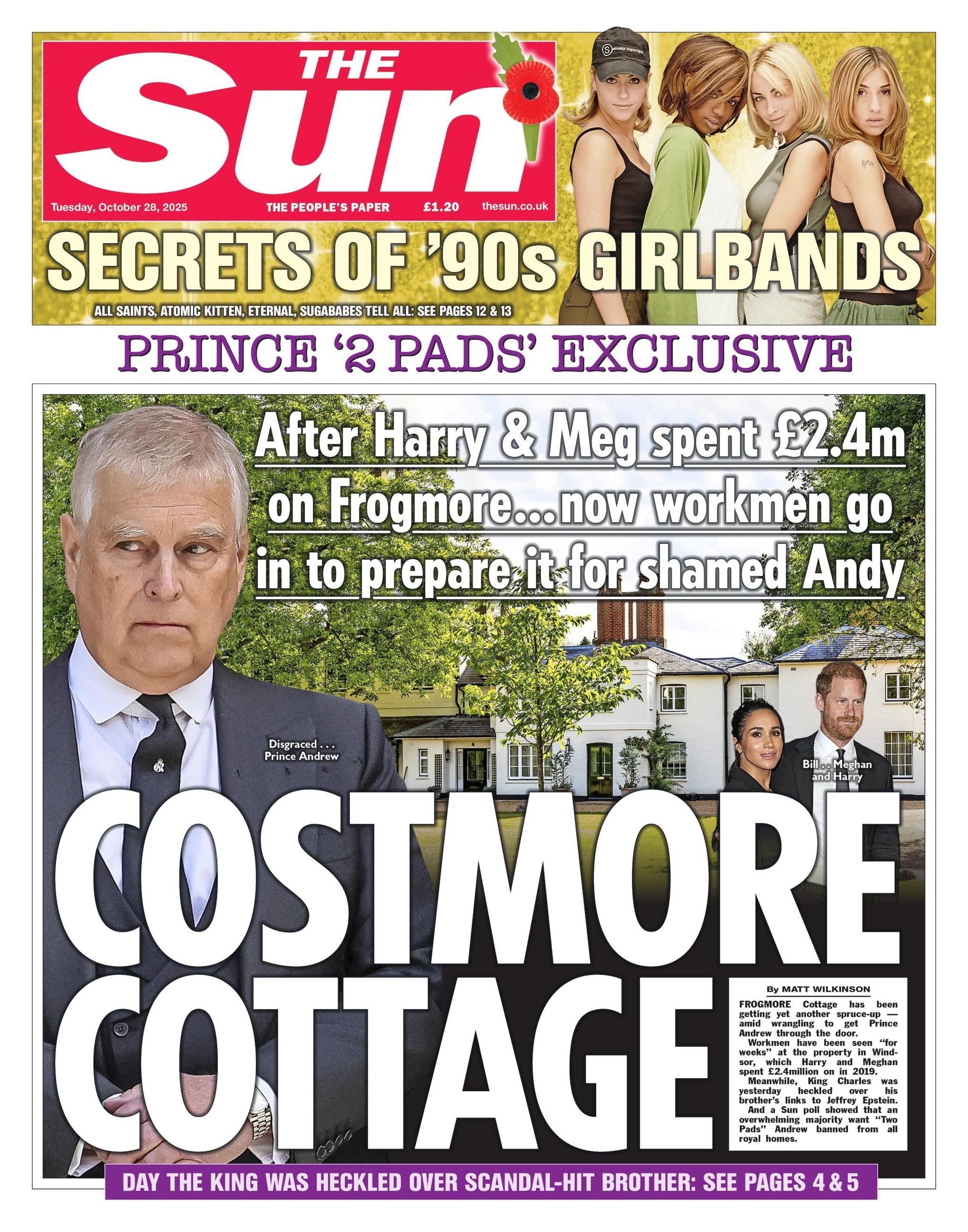 "Costmore cottage" reads the headline on the front page of The Sun.