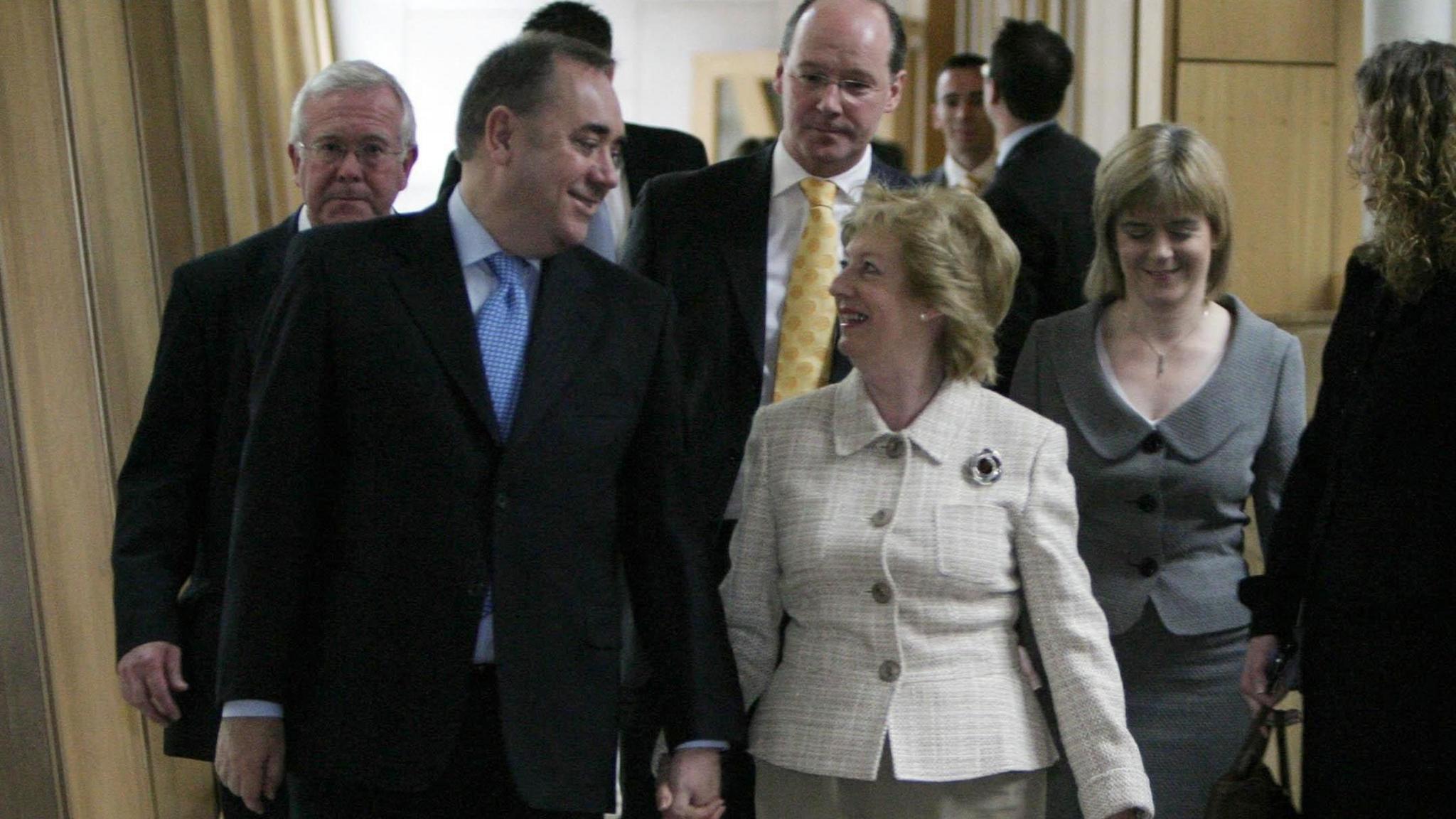 Salmond and his wife Moira leave Scottish Parliament, Edinburgh after he voted First Minister