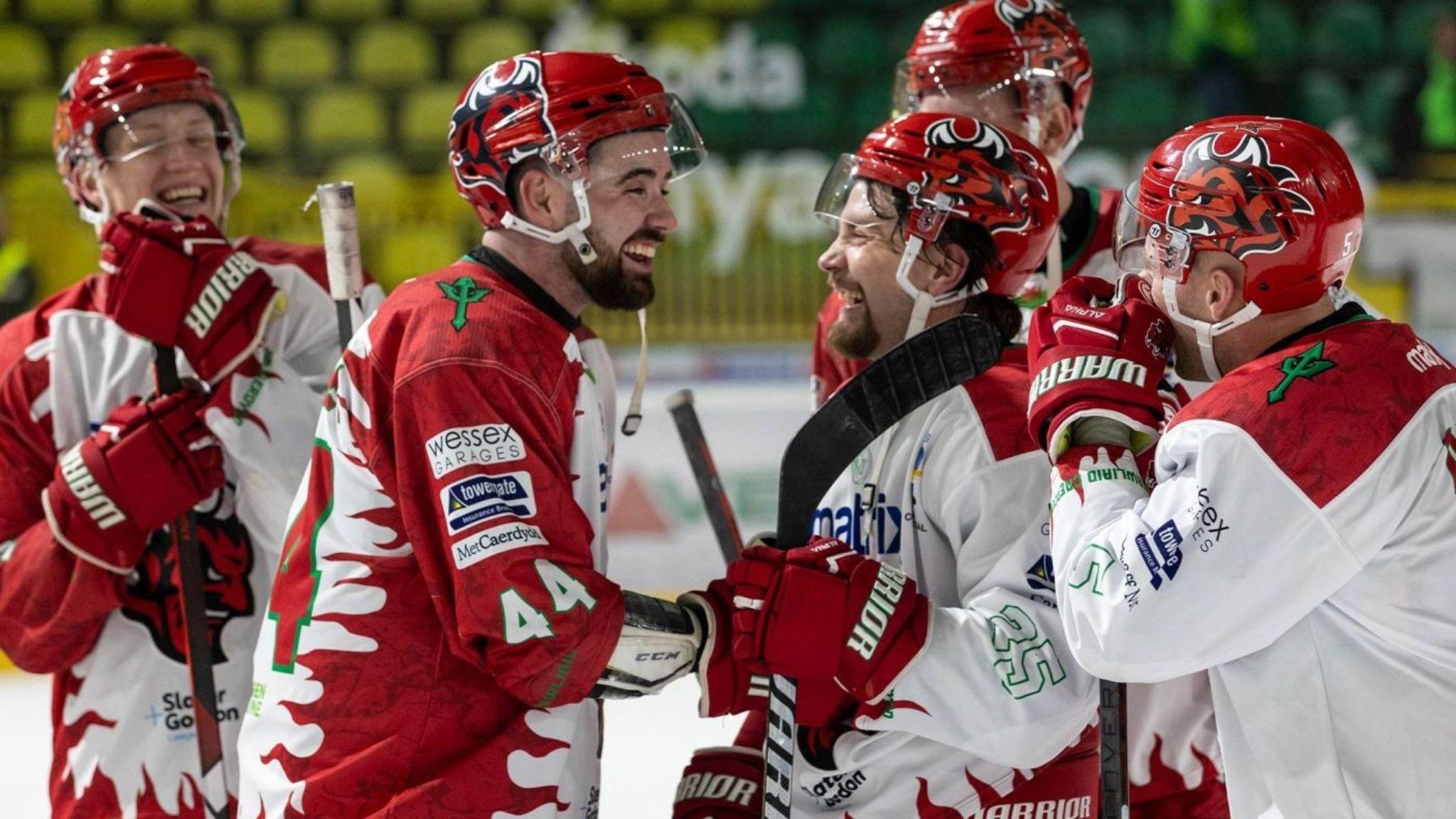 Cardiff Devils players celebrate against Vlci Zilina